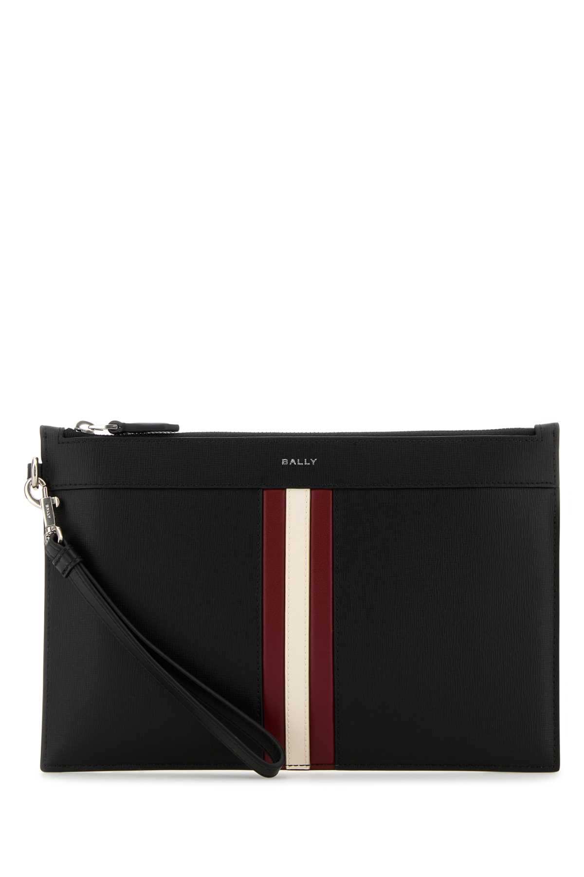 Shop Bally Black Leather Clutch In Blackredbonepall