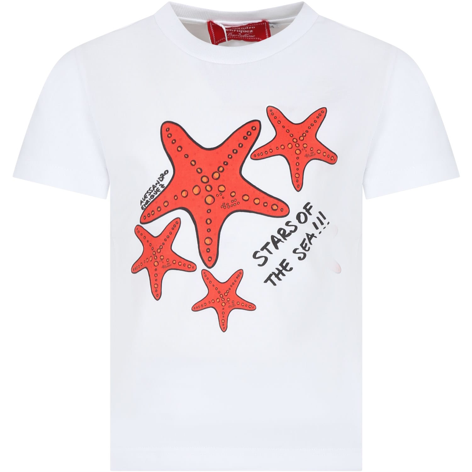 Alessandro Enriquez Kids' White T-shirt For Girl With Print Starfish