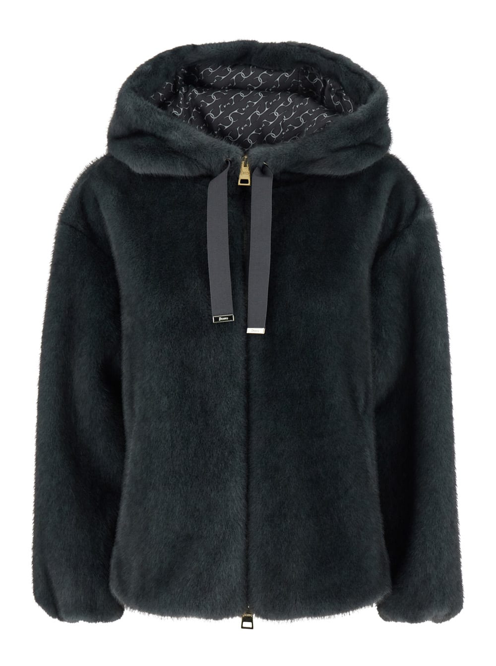 Herno Bomber Style Hooded Jacket With Drawstring Detail In Blue