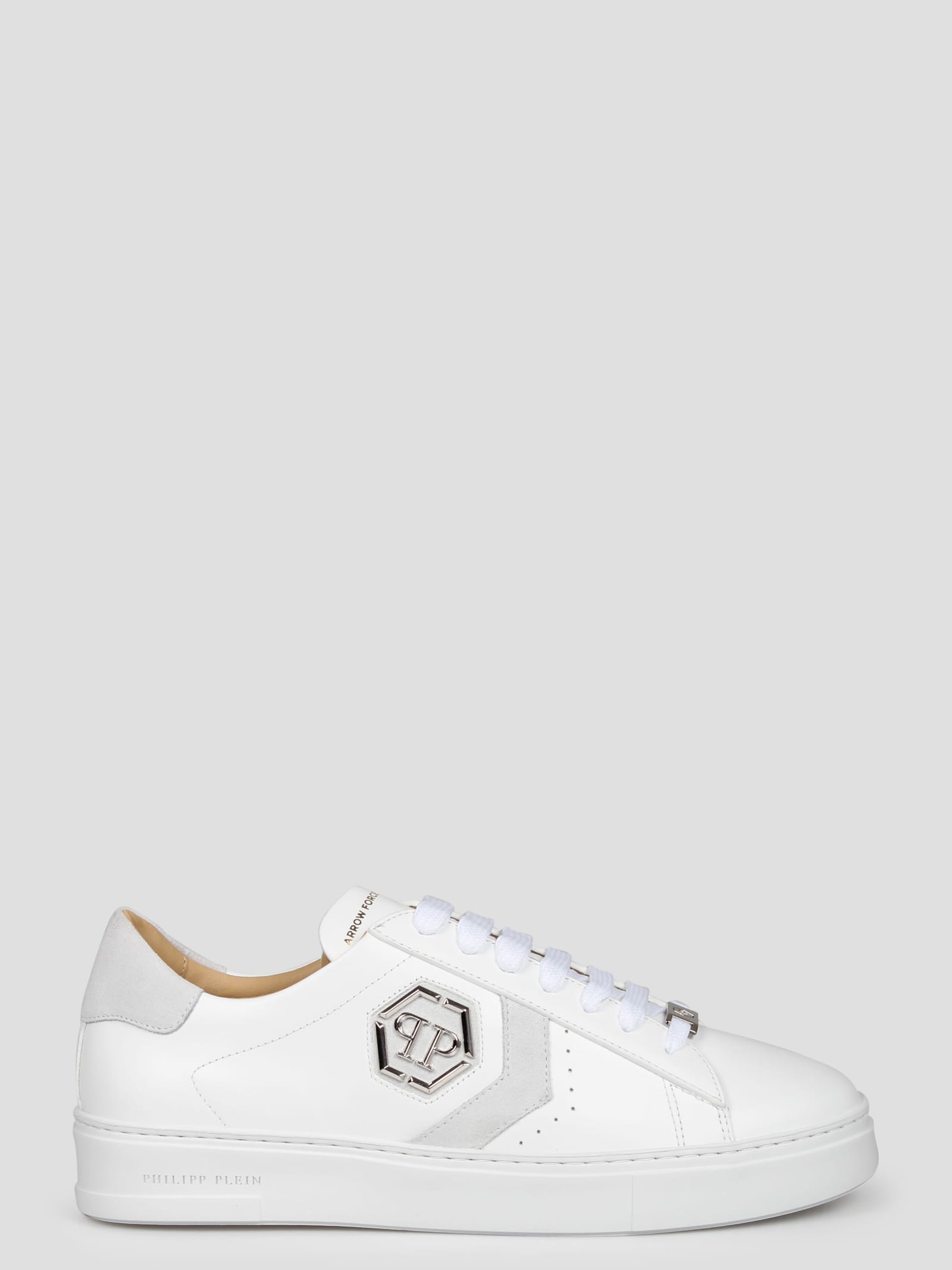 Shop Philipp Plein Lo-top Leather Arrow Force Sneakers In White