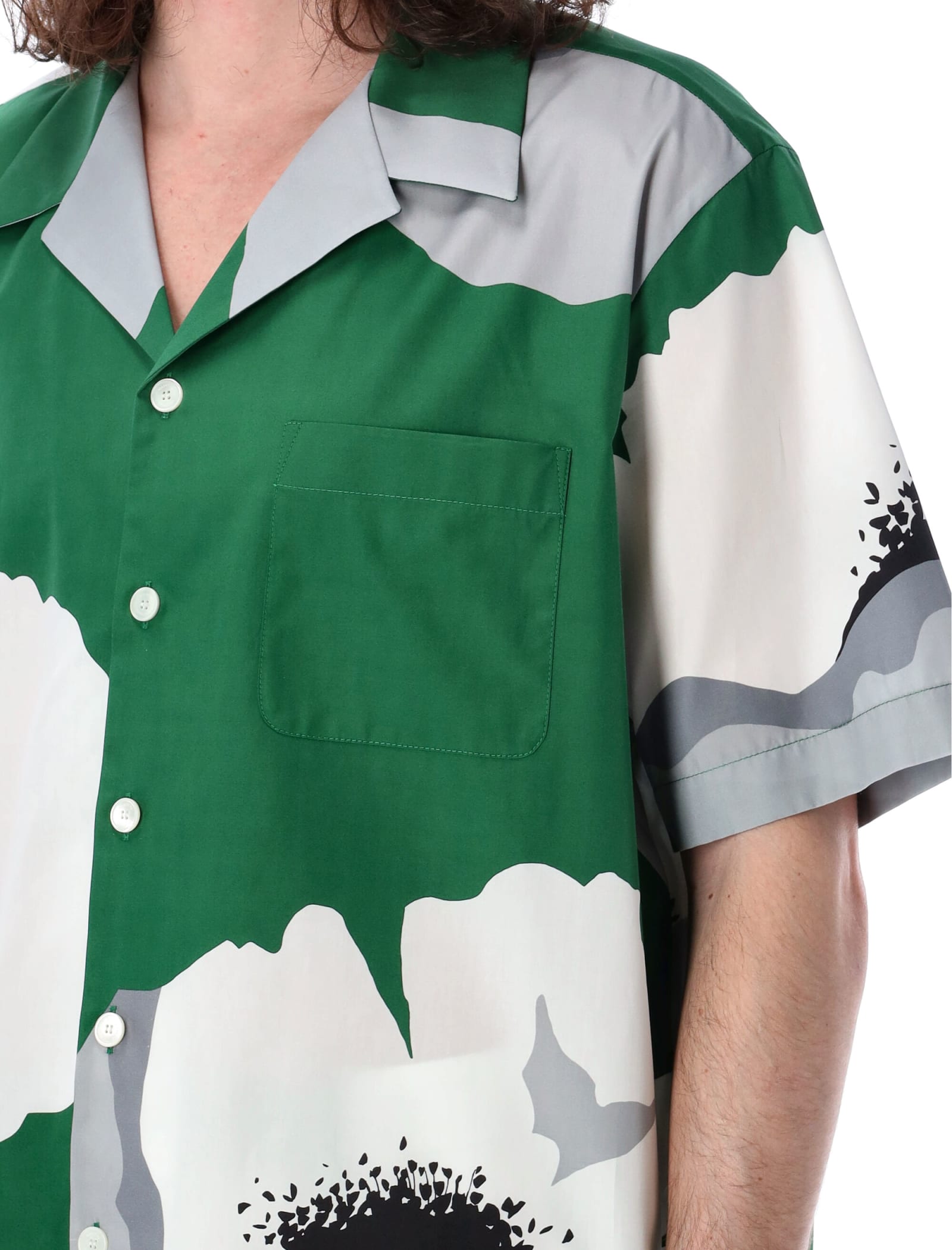 Shop Valentino Poplin Bowling Shirt In Smeraldo + Grigio