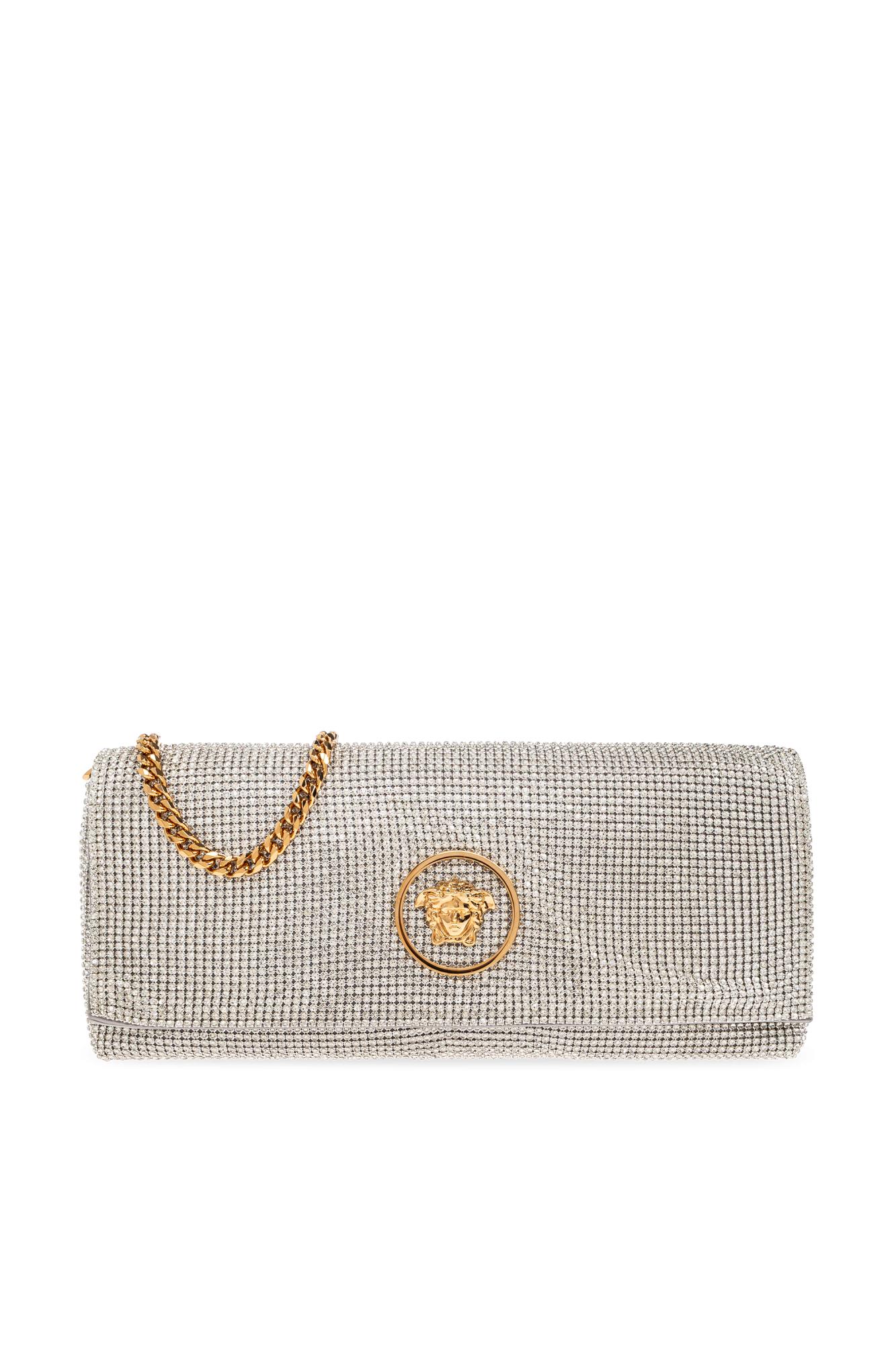 Versace Clutch With Shimmering Crystals In Silver