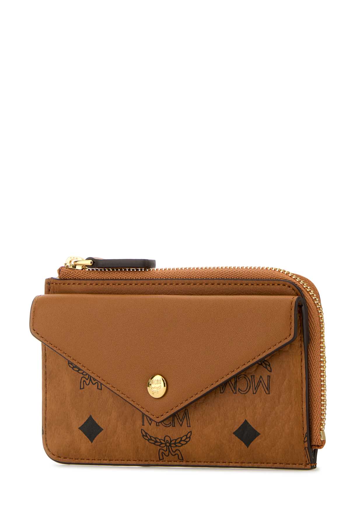 Shop Mcm Printed Canvas Wallet In Cognac