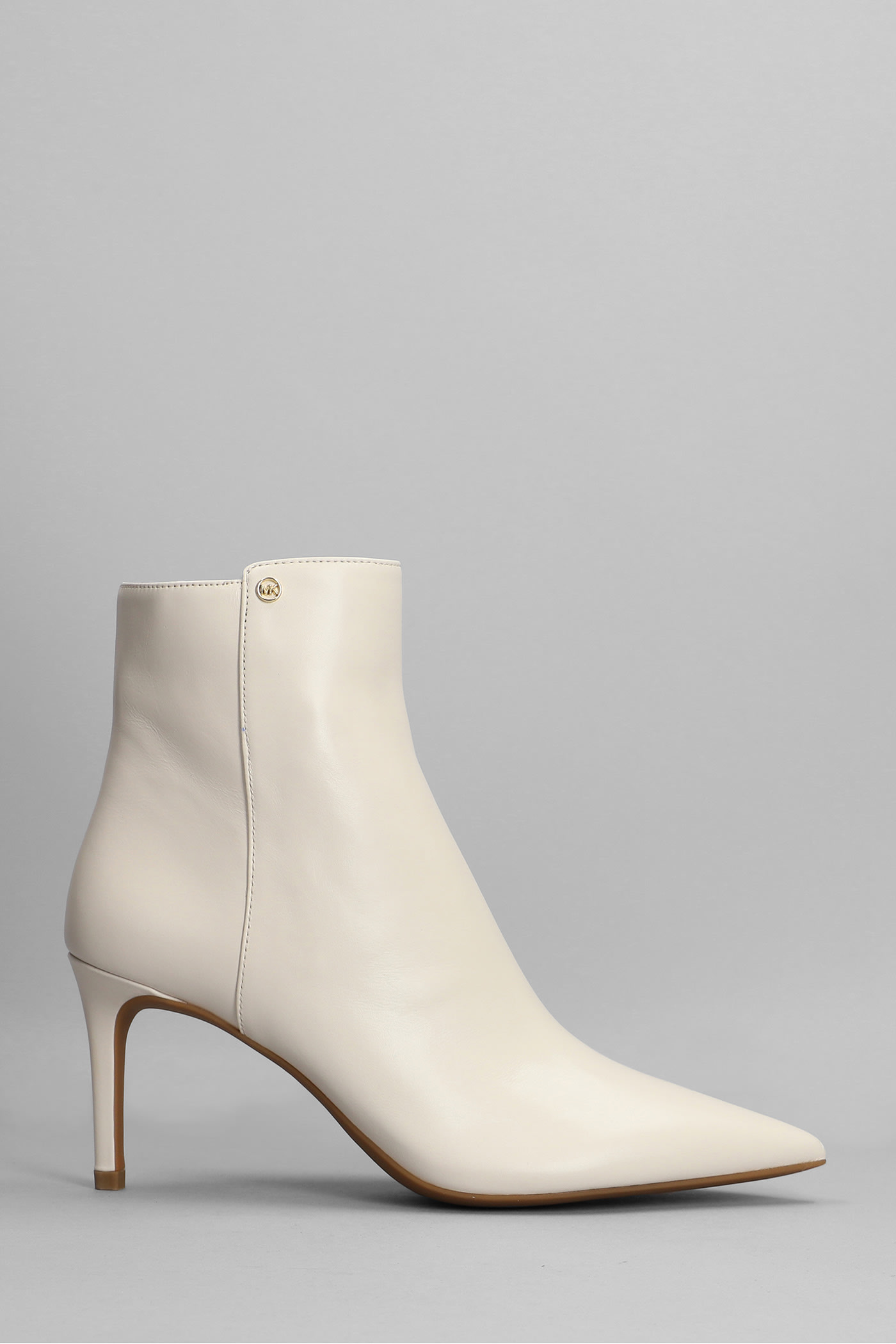 Michael Kors Alina High Heels Ankle Boots In Beige Leather