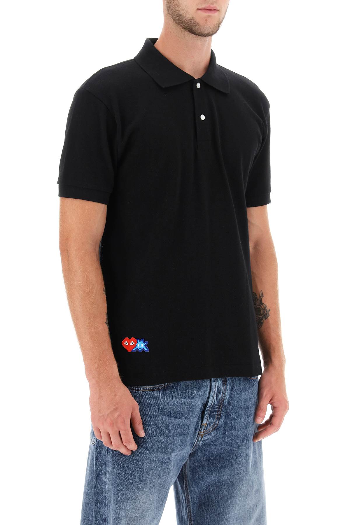 Shop Comme Des Garçons Play Polo Shirt With Graphic Embroidery In Black