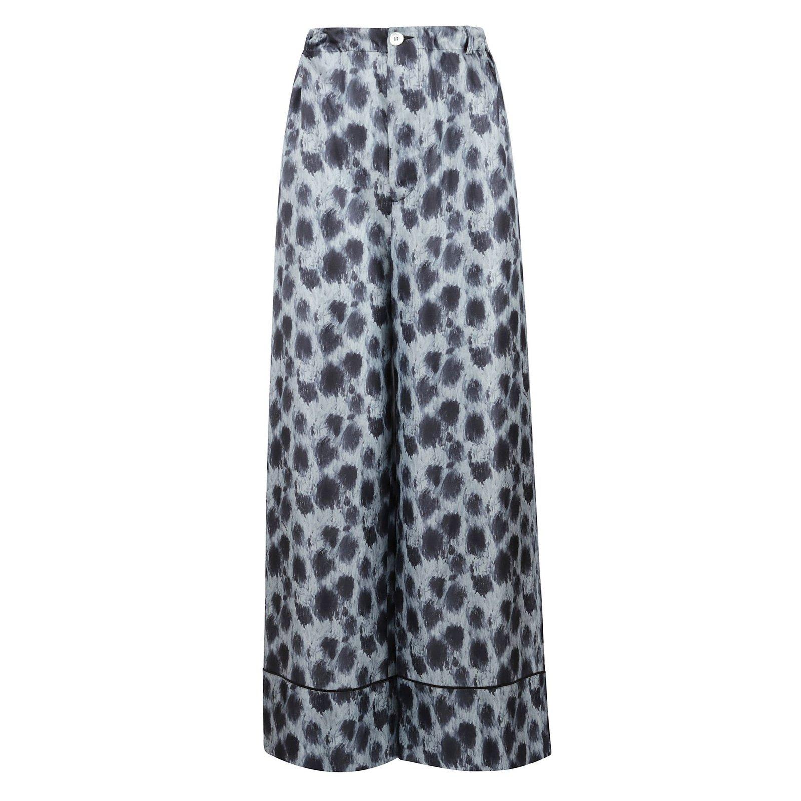 Shop Marni Abstract Printed Wide-leg Trousers In Antique Silver