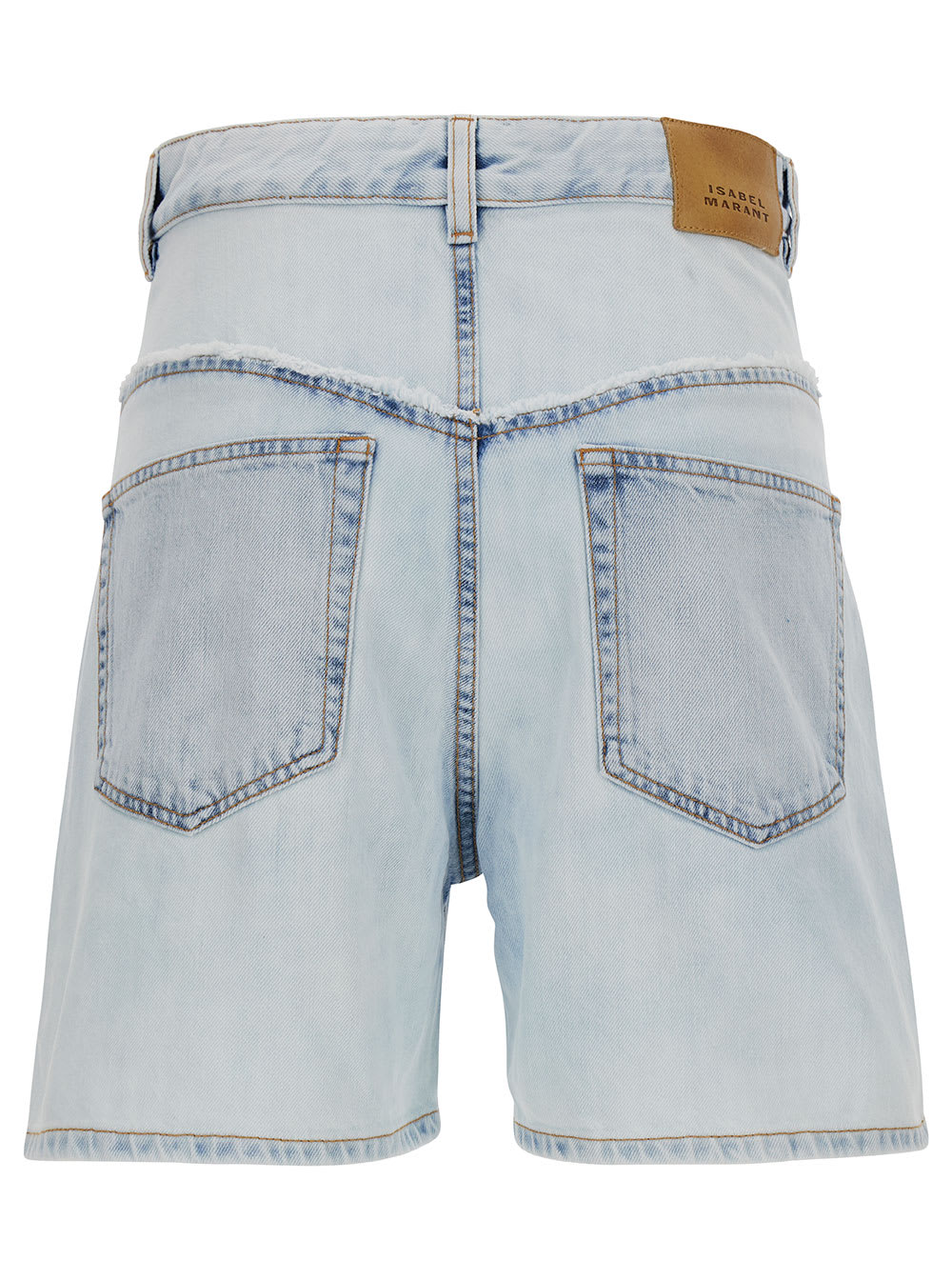 Shop Isabel Marant Light Blue Shorts With Patch Logo And Contrasting Details In Cotton Denim Woman
