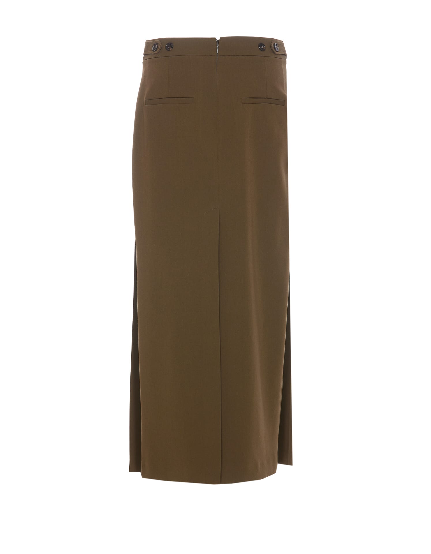 Pinko High Waist Pleated Skirt With Button Accents In Verde-amazzonia