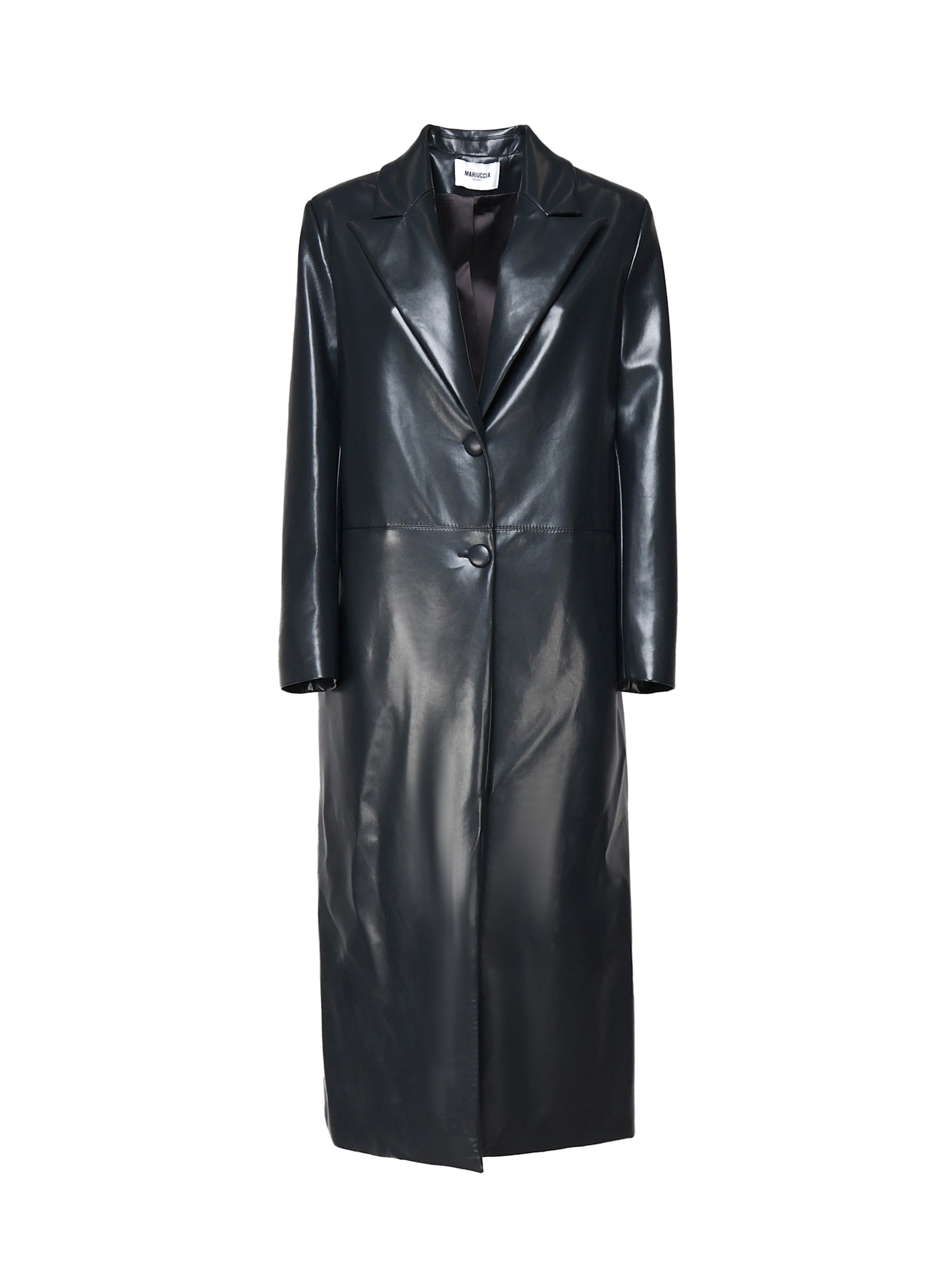 Mariuccia Milano Long Coat In Ecoleather In Blue