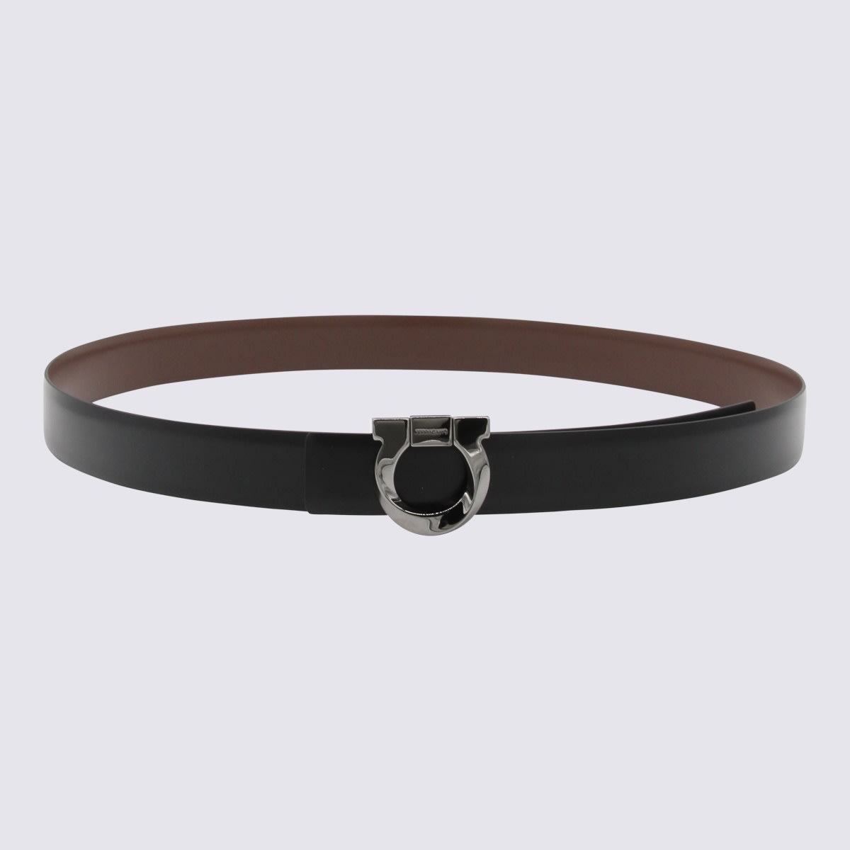 Black And Brown Leather Gancini Reversible Belt