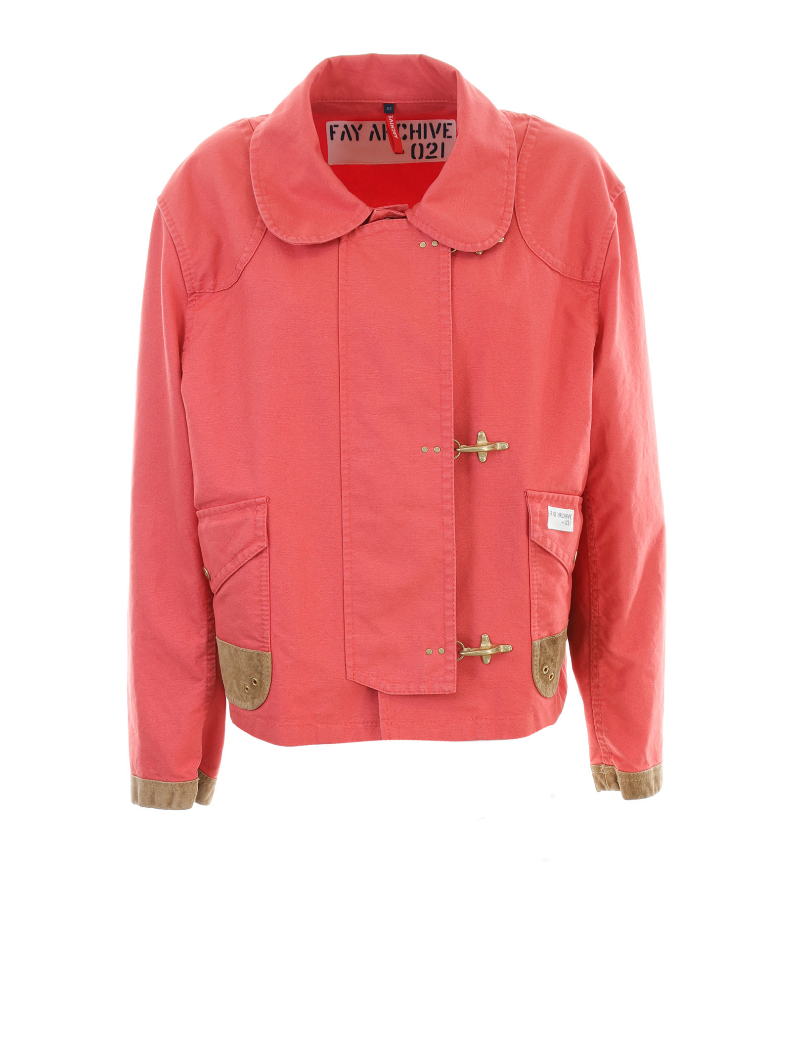 Fay Collared Jacket With Front Pockets And Contrast Cuffs In Rosso Aranciato