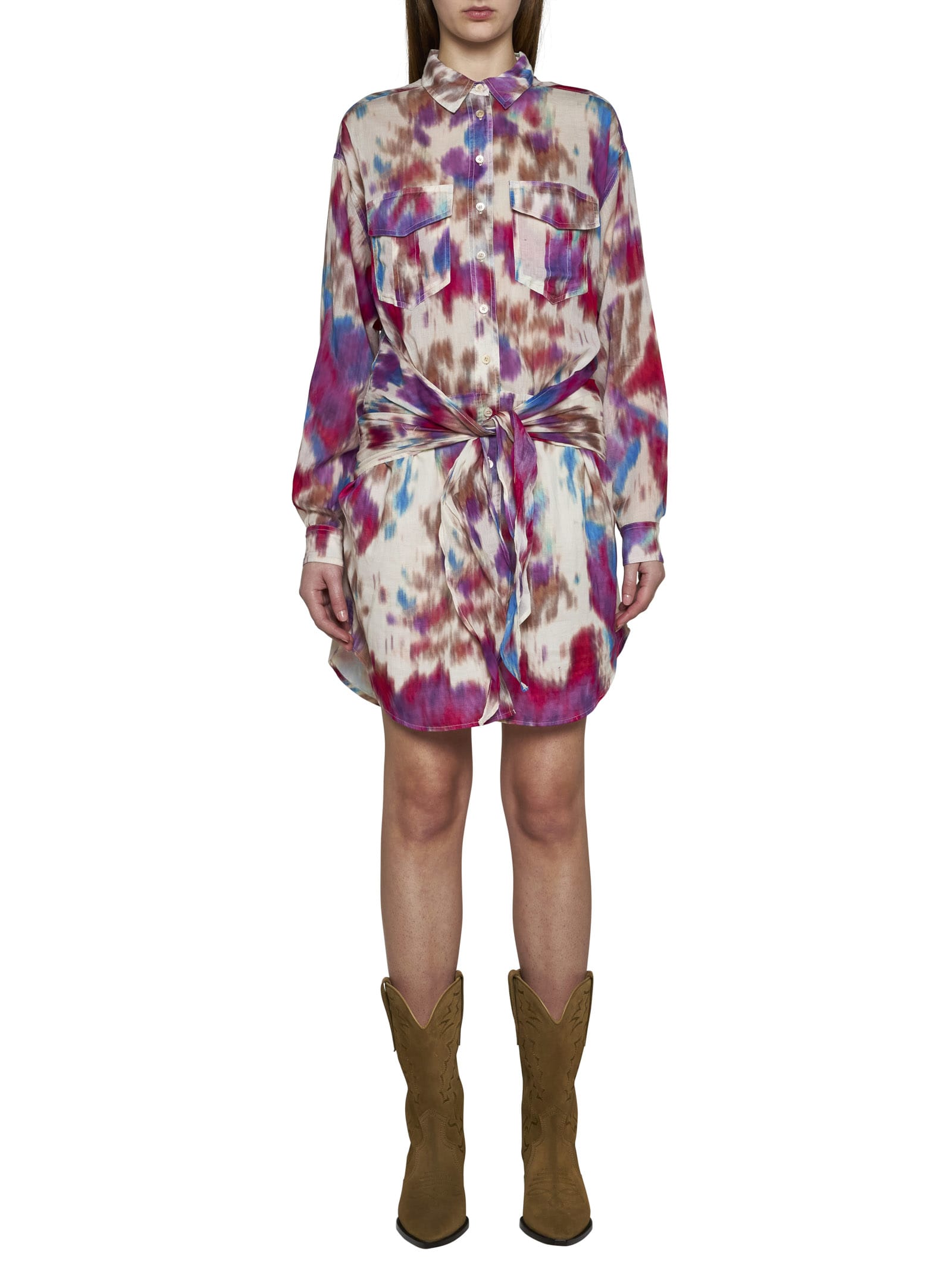 Shop Marant Etoile Dress In Beige/raspberry