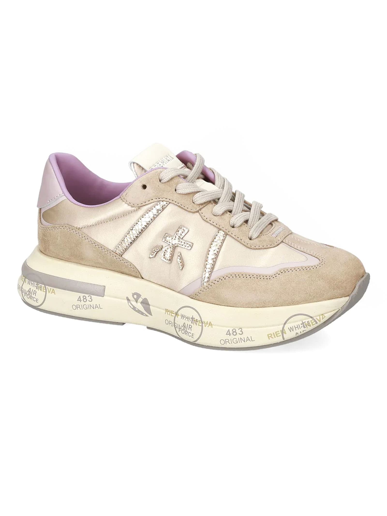 Shop Premiata Beige Cassie Sneakers