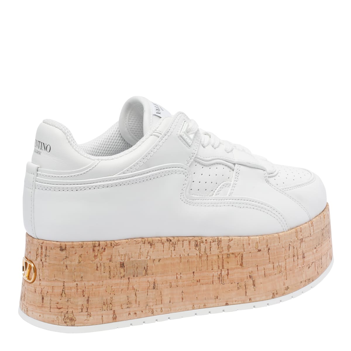 Valentino Leather Platform Sneakers Perforated Detailing In White