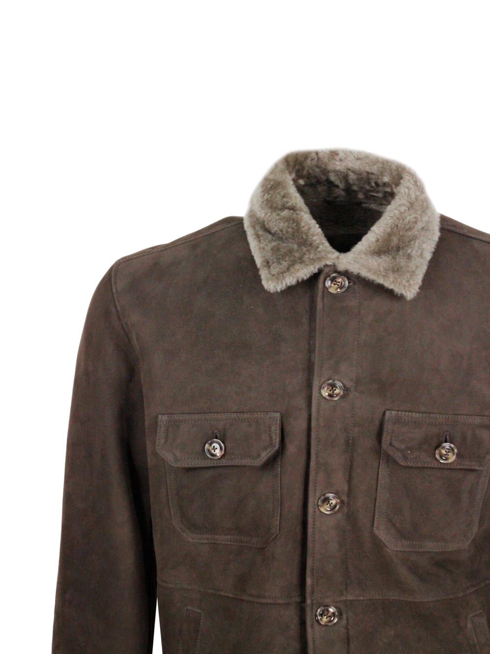 Shop Barba Napoli Jacket In Fine And Soft Shearling Sheepskin With Button Closure, Front Welt Pockets And On The Chest In Brown