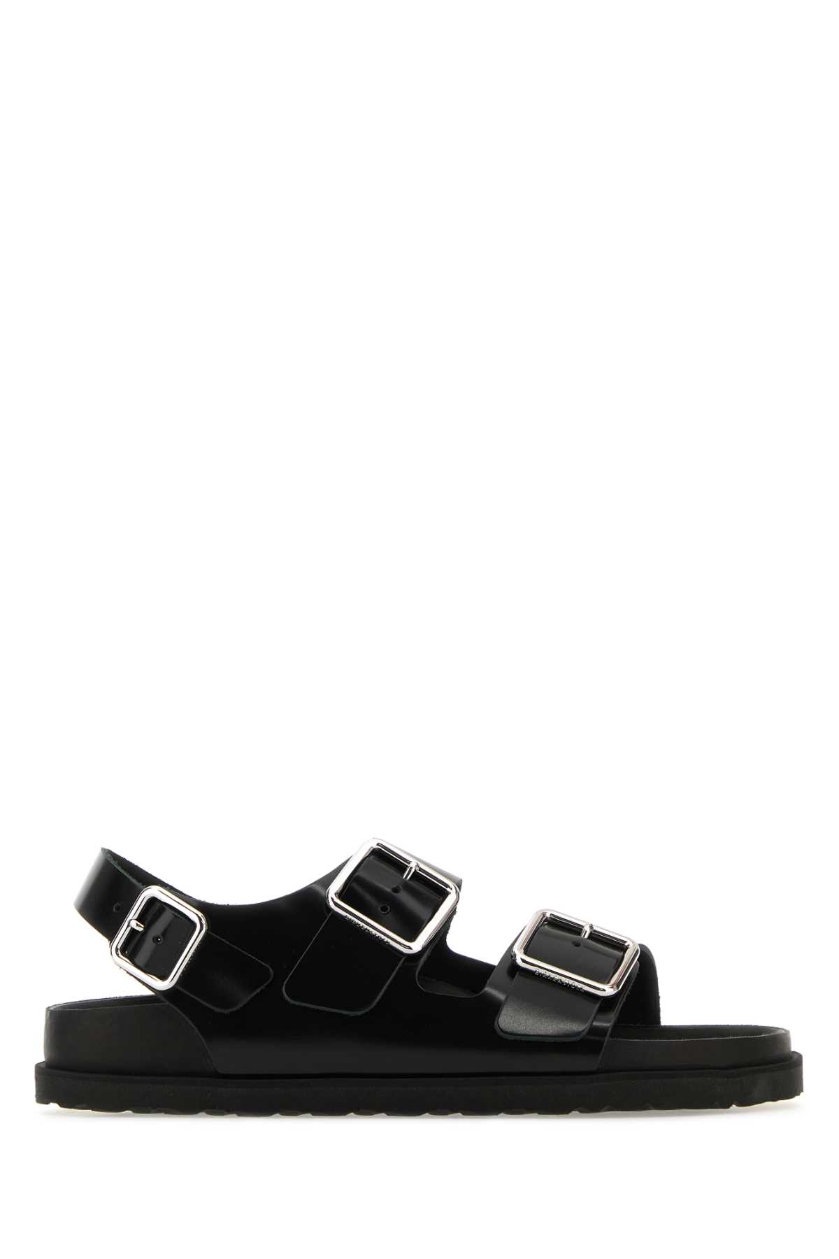 Shop Birkenstock Black Leather Milano Avantgarde Sandals In Blacksilver