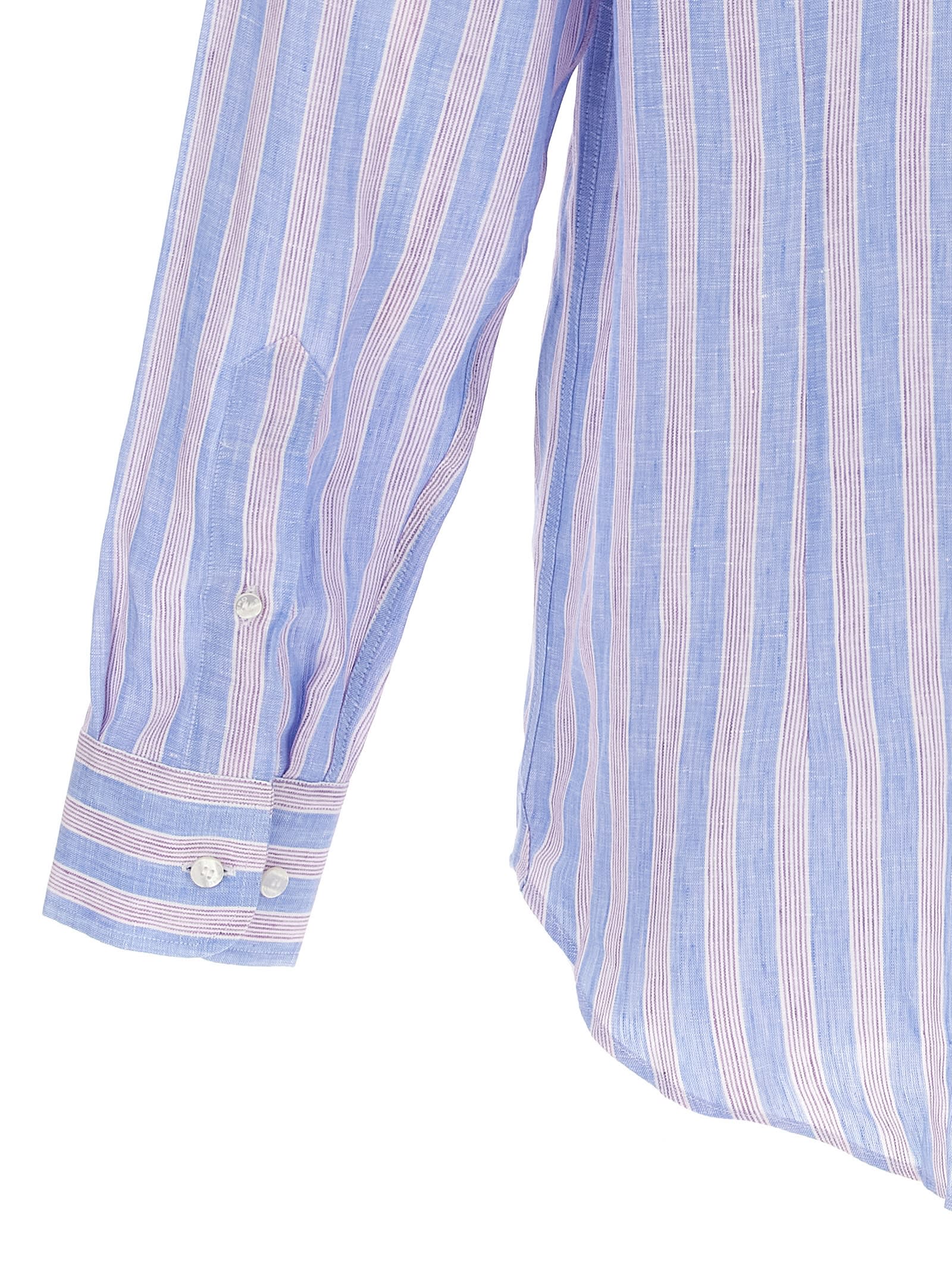 Etro Striped Long-sleeved Shirt In Azure