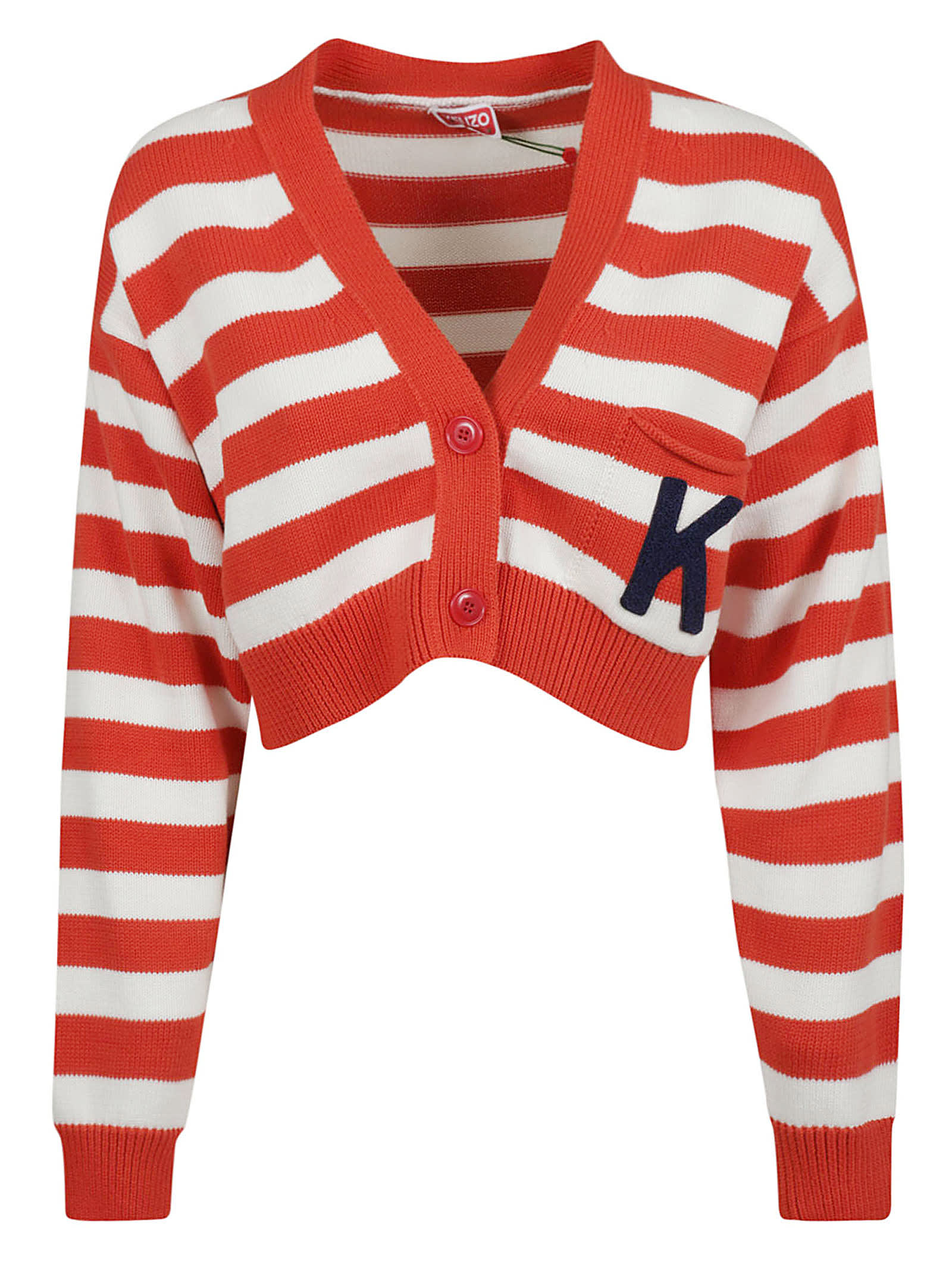Shop Kenzo Nautical Stripes Cardigan In Medium Red