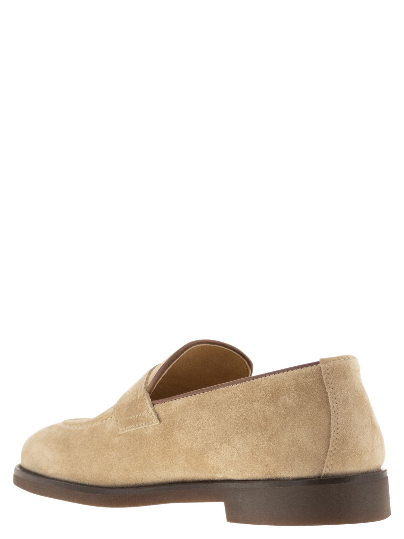 Shop Brunello Cucinelli Penny Loafer In Washed Suede In Hazelnut