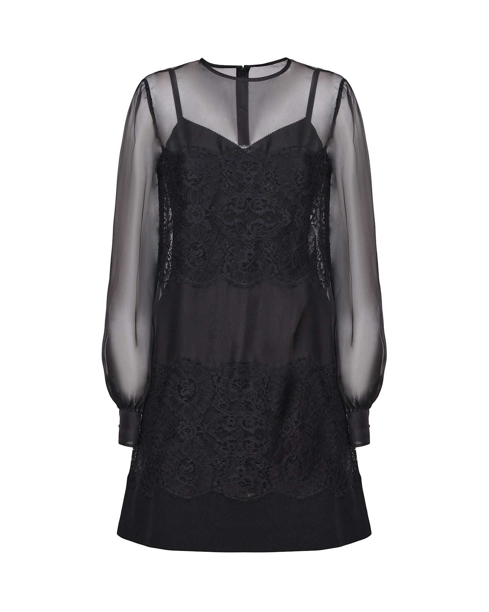 Dolce & Gabbana Short Dress In Silk Organza With Lace Inlays In Black