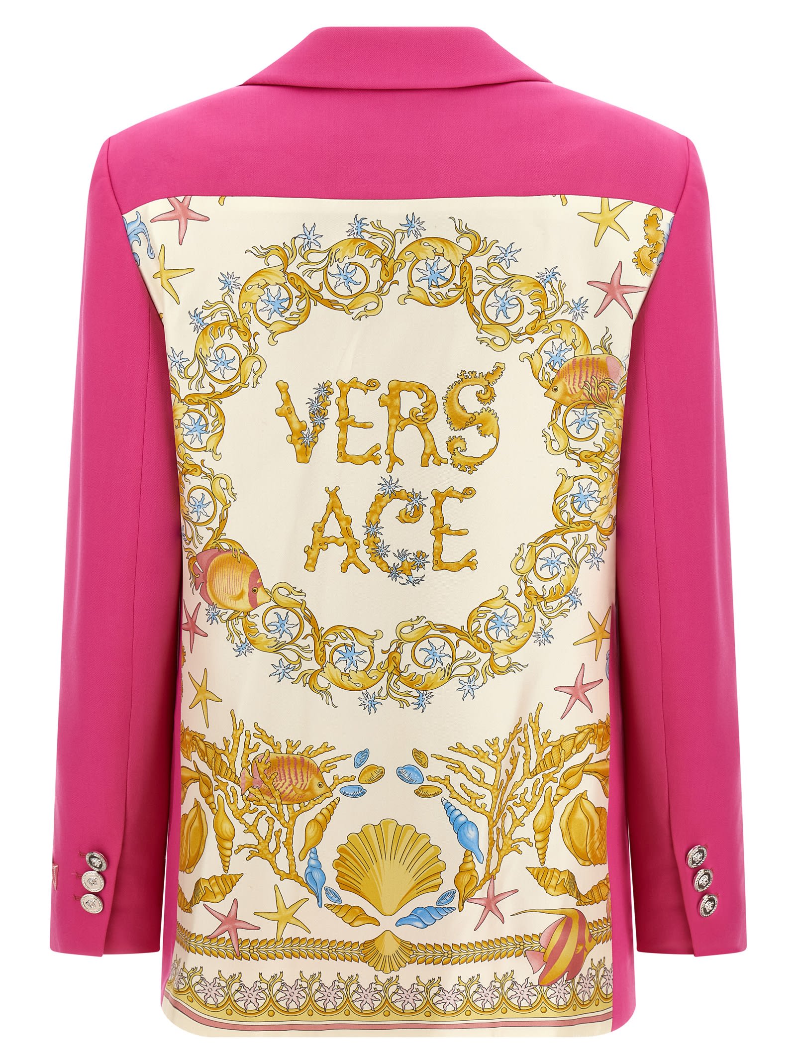 Versace Underwater Barocco Wool Boxy Blazer In Pink