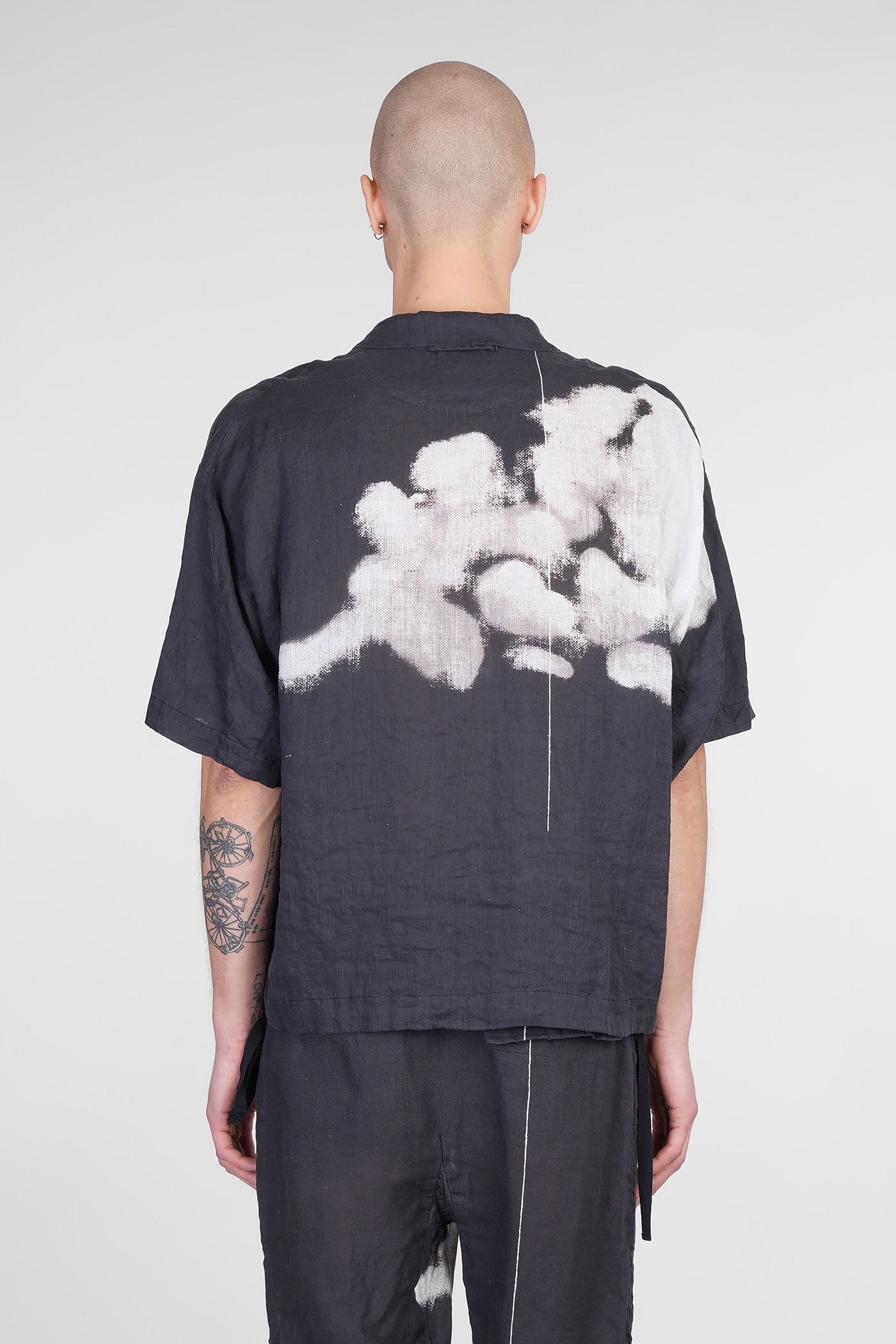 Undercover Oversize Short Sleeve Linen Button-up Shirt In Black