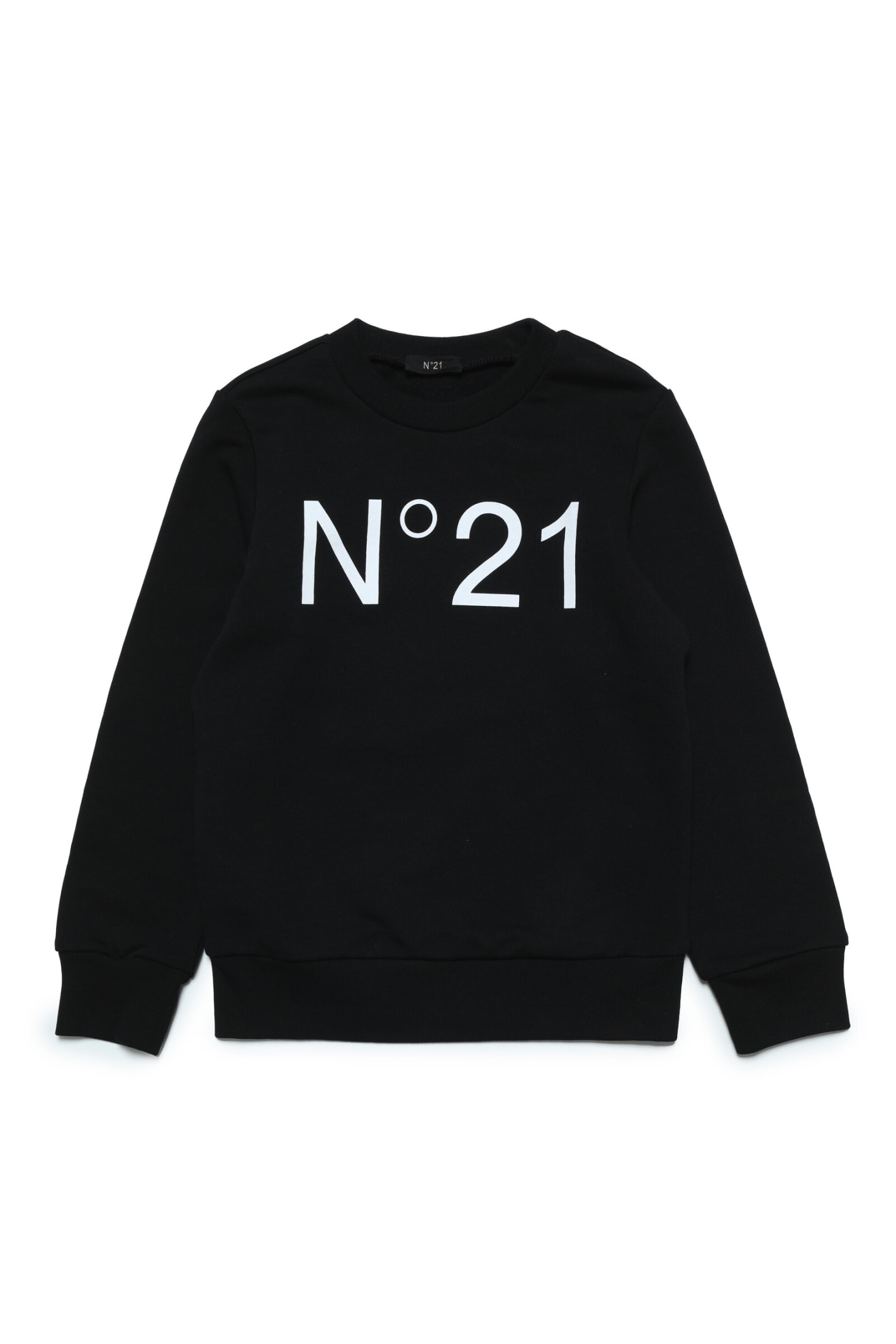 N°21 Black Cotton Crew-neck Sweatshirt With Logo In Black