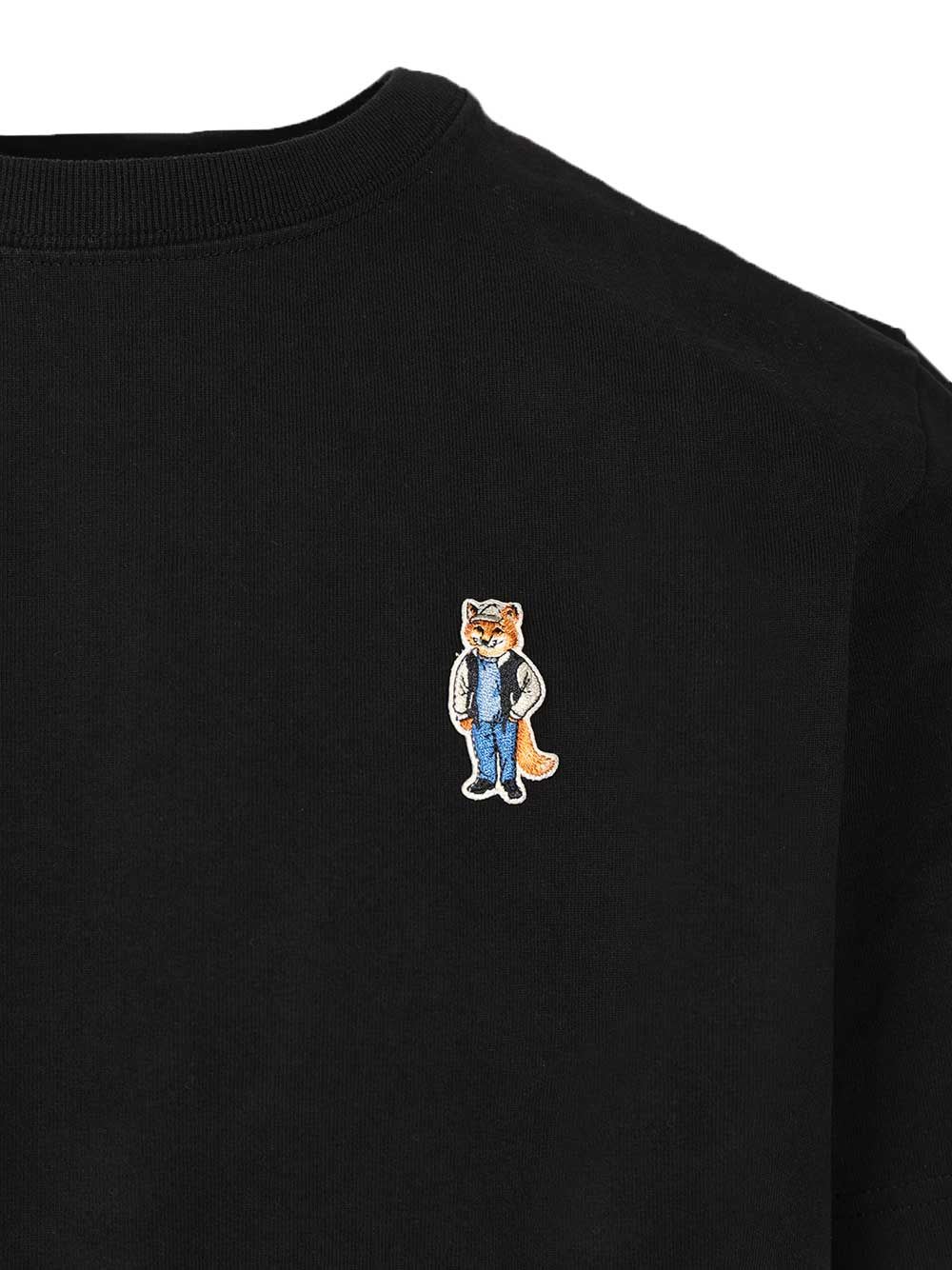 Maison Kitsuné Embroidered Cotton T-shirt With Dressed Fox Design In Black