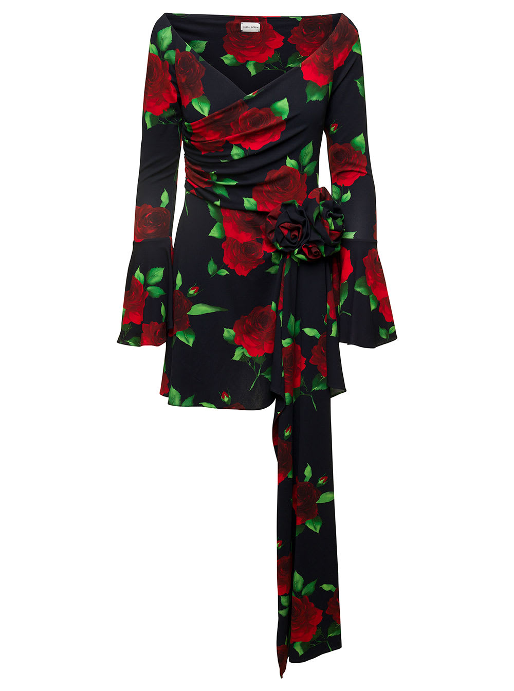 Shop Magda Butrym Black Flared Mini-dress With Floral Print All-over In Viscose Woman In Multicolor