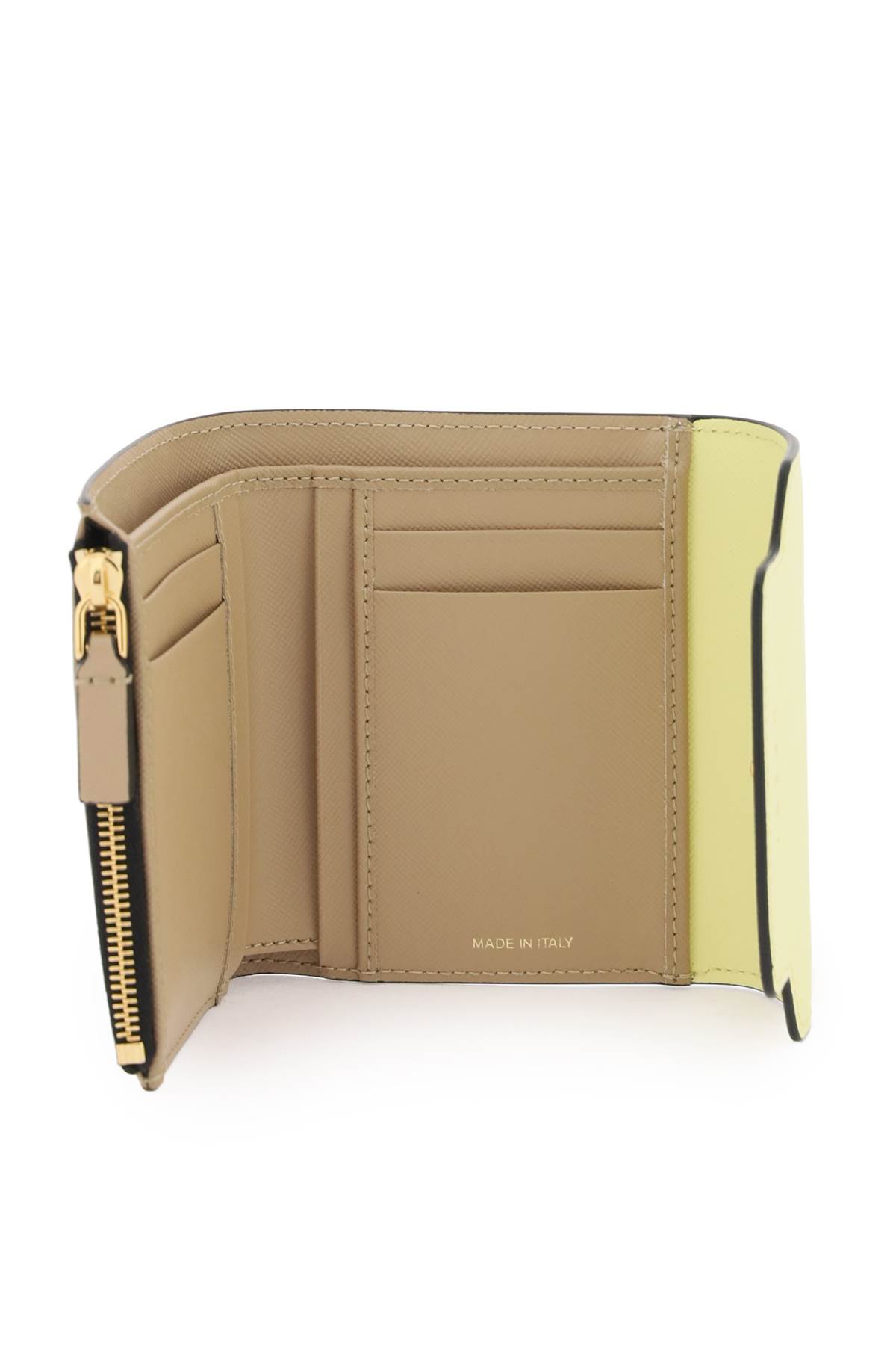 Shop Marni Bi-fold Wallet With Flap In Vanilla Olive Soft Beige (beige)