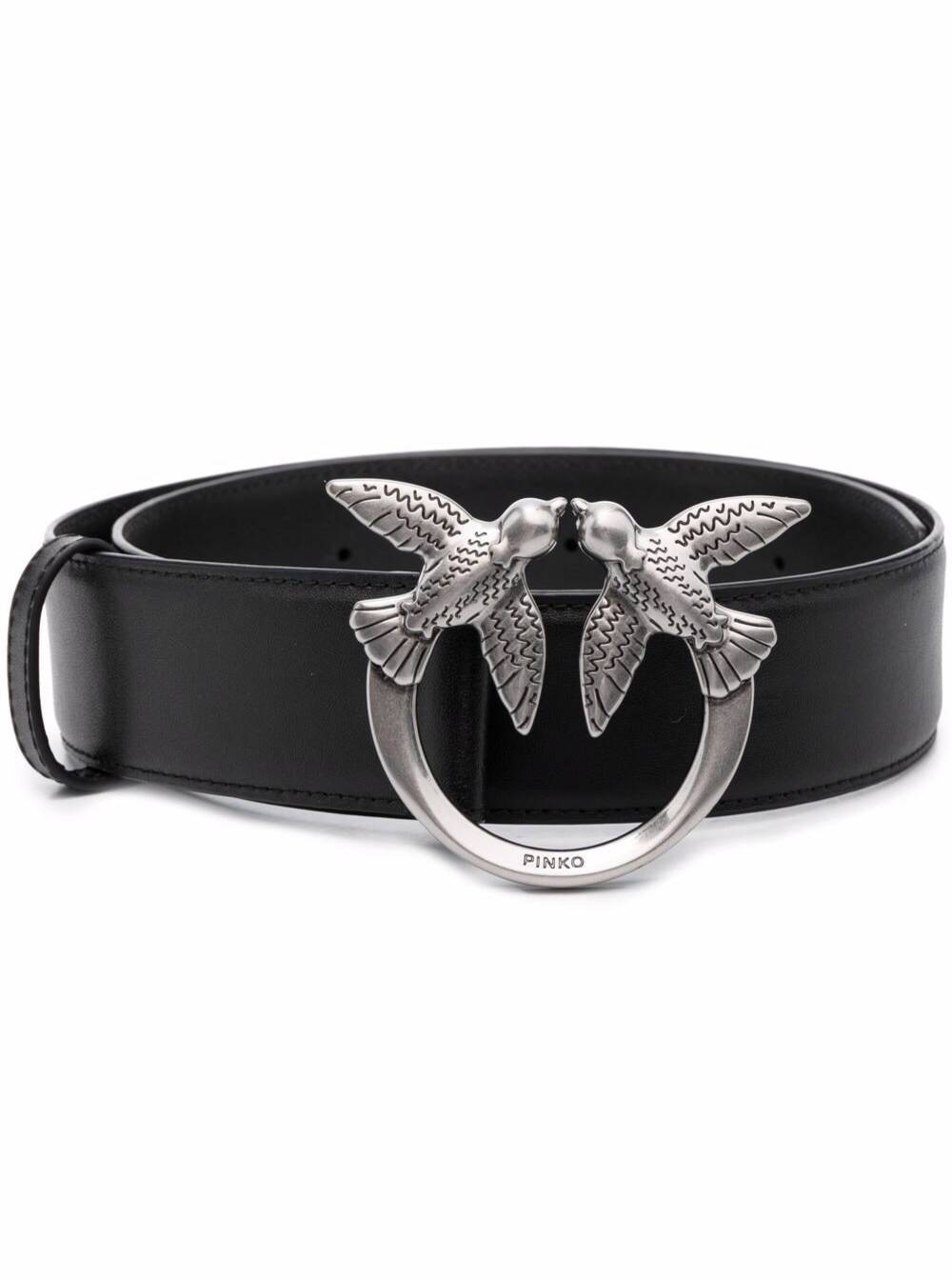 Pinko Love Berry Belt In Black Leather With Logo Buckle