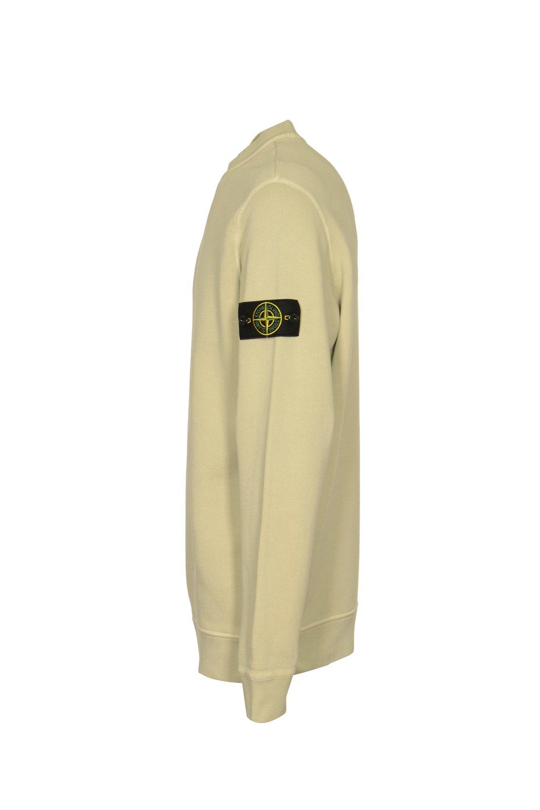 Shop Stone Island Logo-patch Crewneck Sweatshirt In Plaster