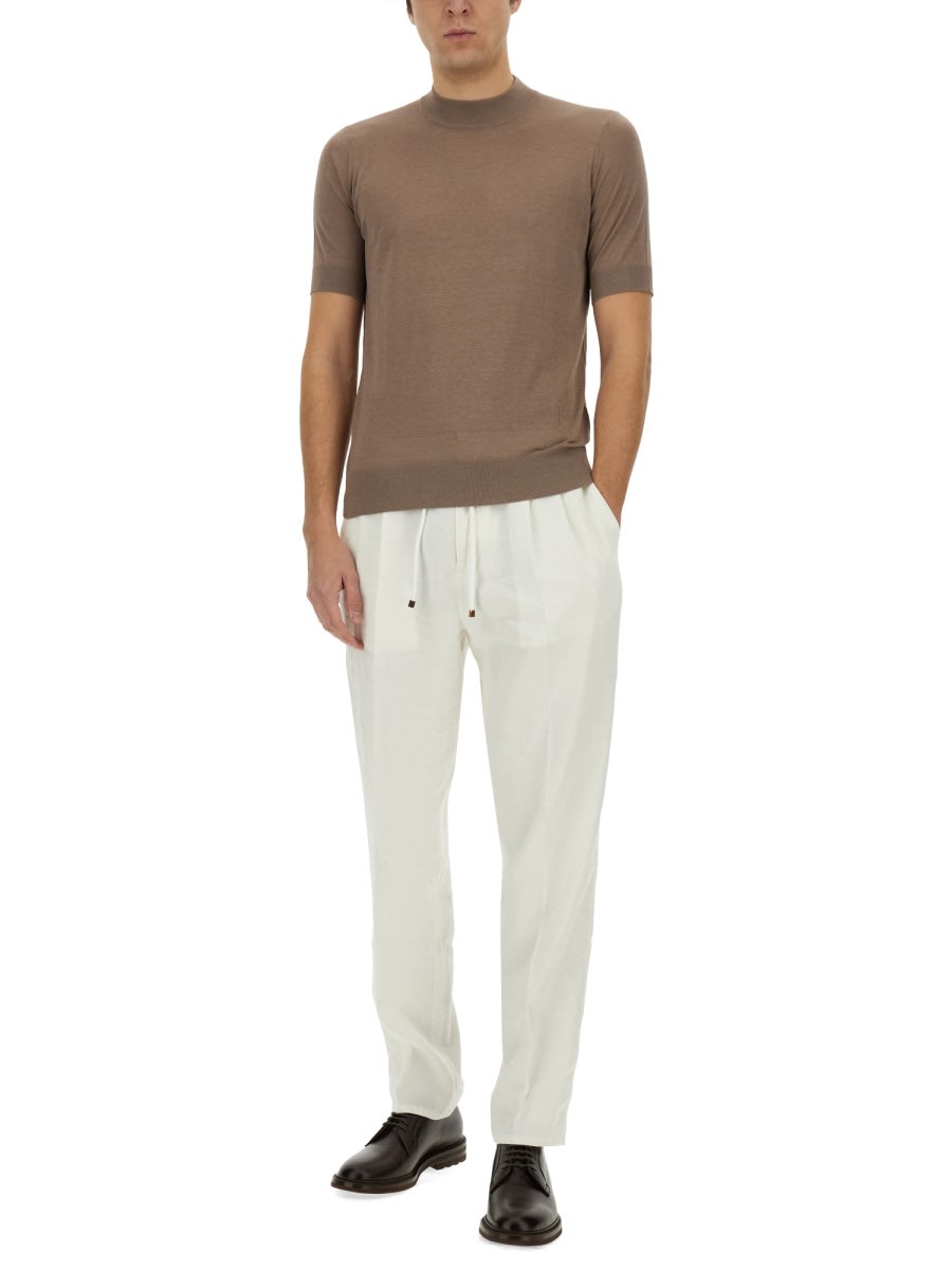 Brunello Cucinelli Ribbed Neckline Stretch Fit Lightweight T-shirt In Brown