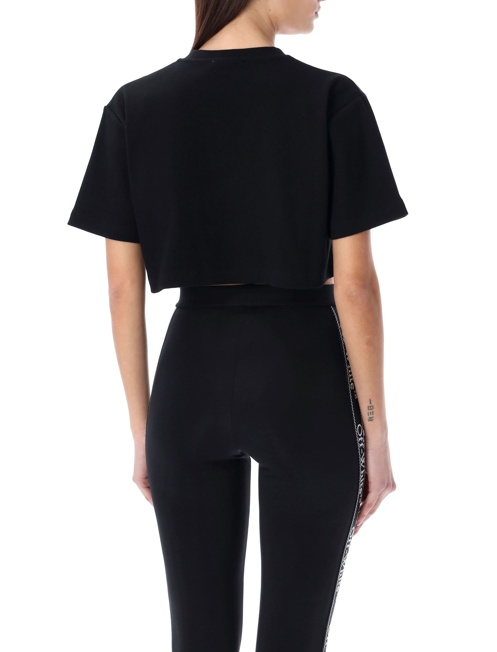 Off-white Off White Cropped T Shirt With Off Embroidery In Black