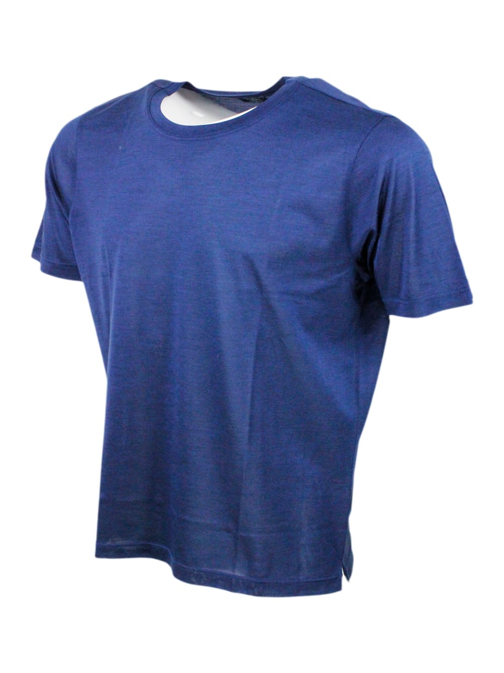 Shop Barba Napoli Short-sleeved Crew-neck T-shirt In 100% Luxury Silk With Vents At The Bottom In Blu