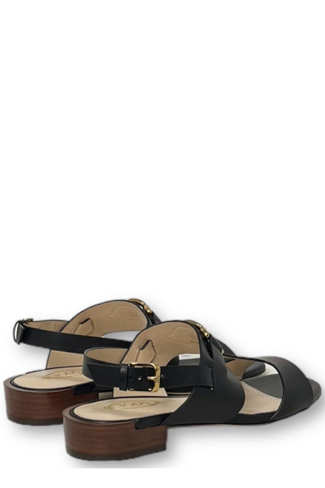 Shop Tod's Logo Engraved Buckle Fastened Sandals Tods In Black