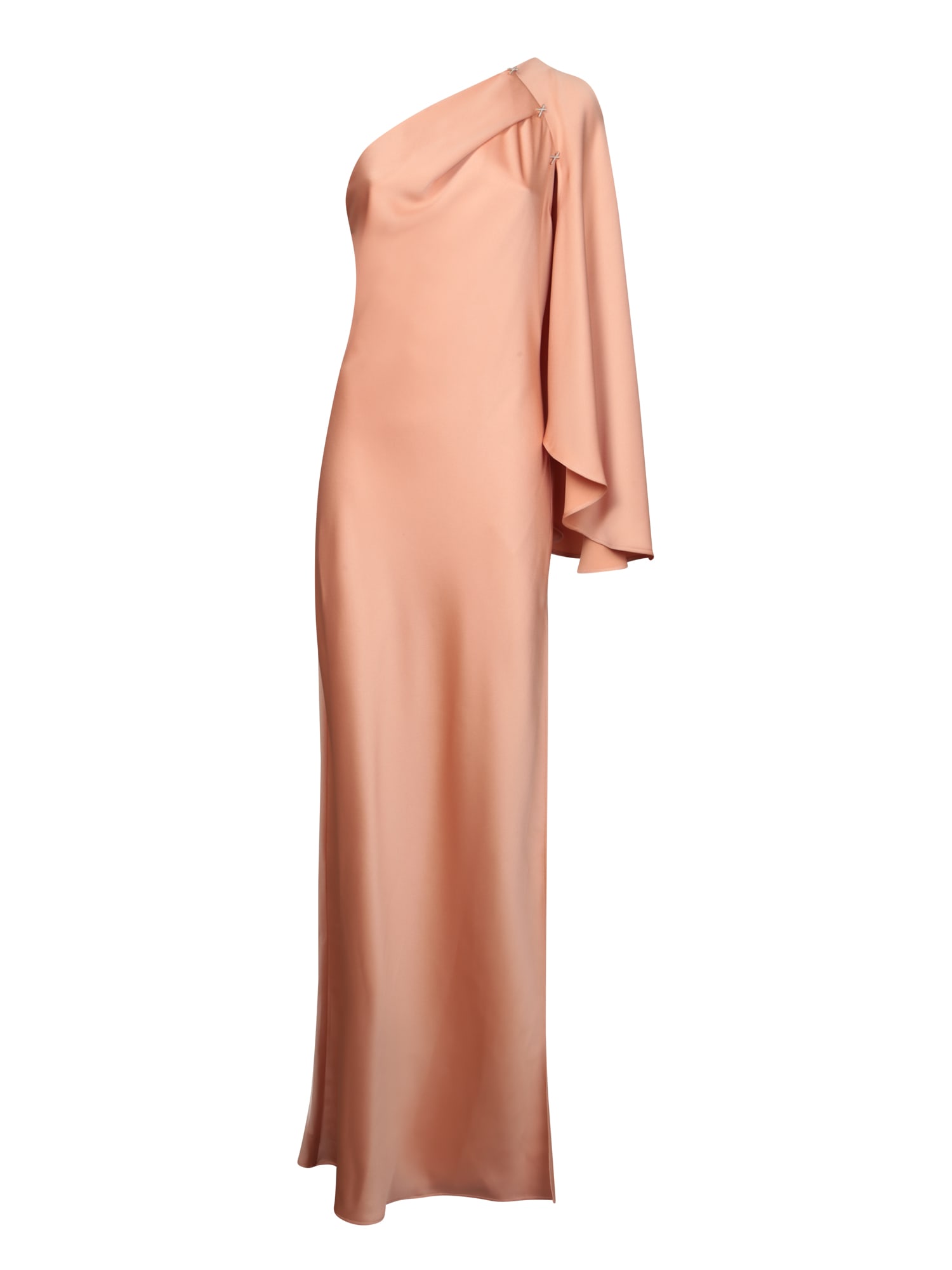 Shop Genny Long Satin Dress Nude In Beige