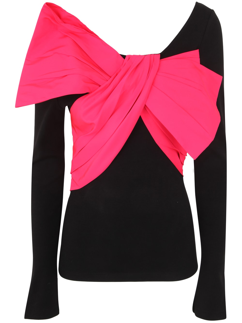 Balmain Women's Cotton-blend Jersey & Taffeta Bow Top In Ecx Noir Fuchsia Vif