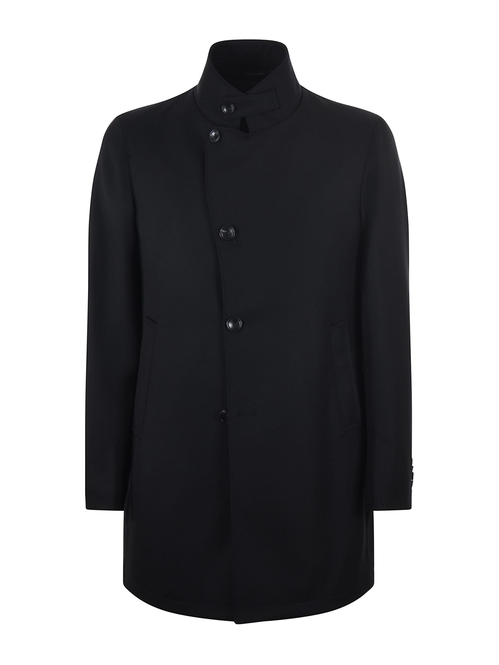 Tagliatore Gordon Wool-blend Gabardine Fabric Coat In Black