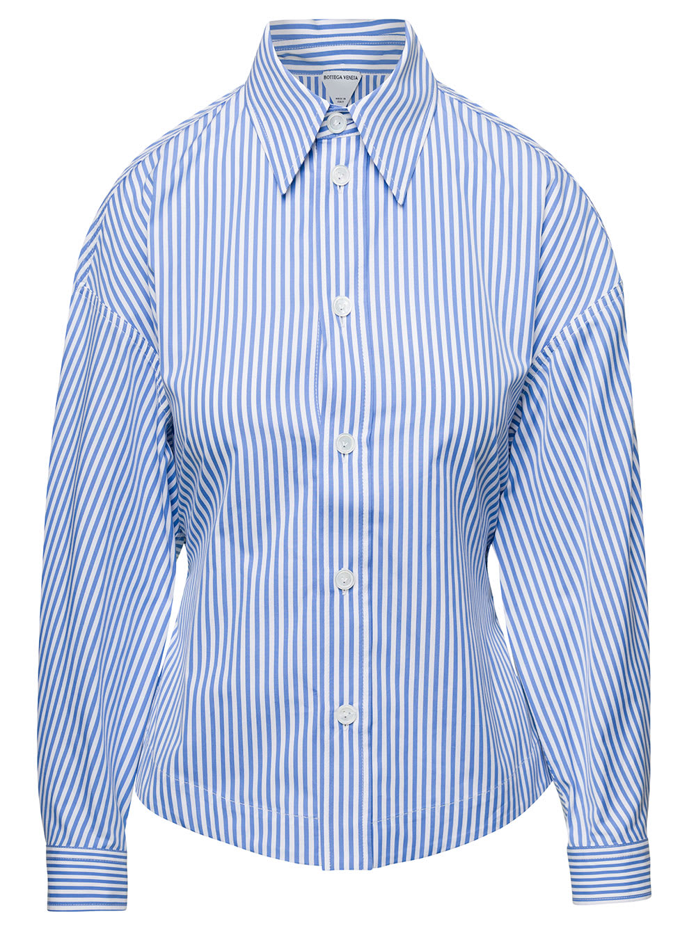 BOTTEGA VENETA BLUE AND WHITE STRIPED SHIRT WITH BALLOON EFFECT AT THE BACK IN COTTON WOMAN