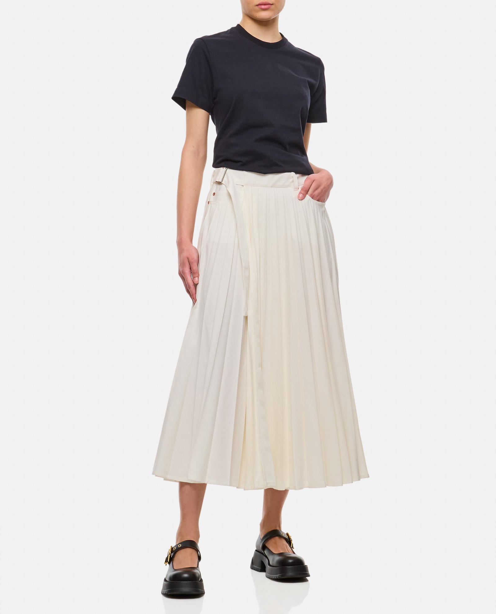 Shop Sacai Denim Skirt In White