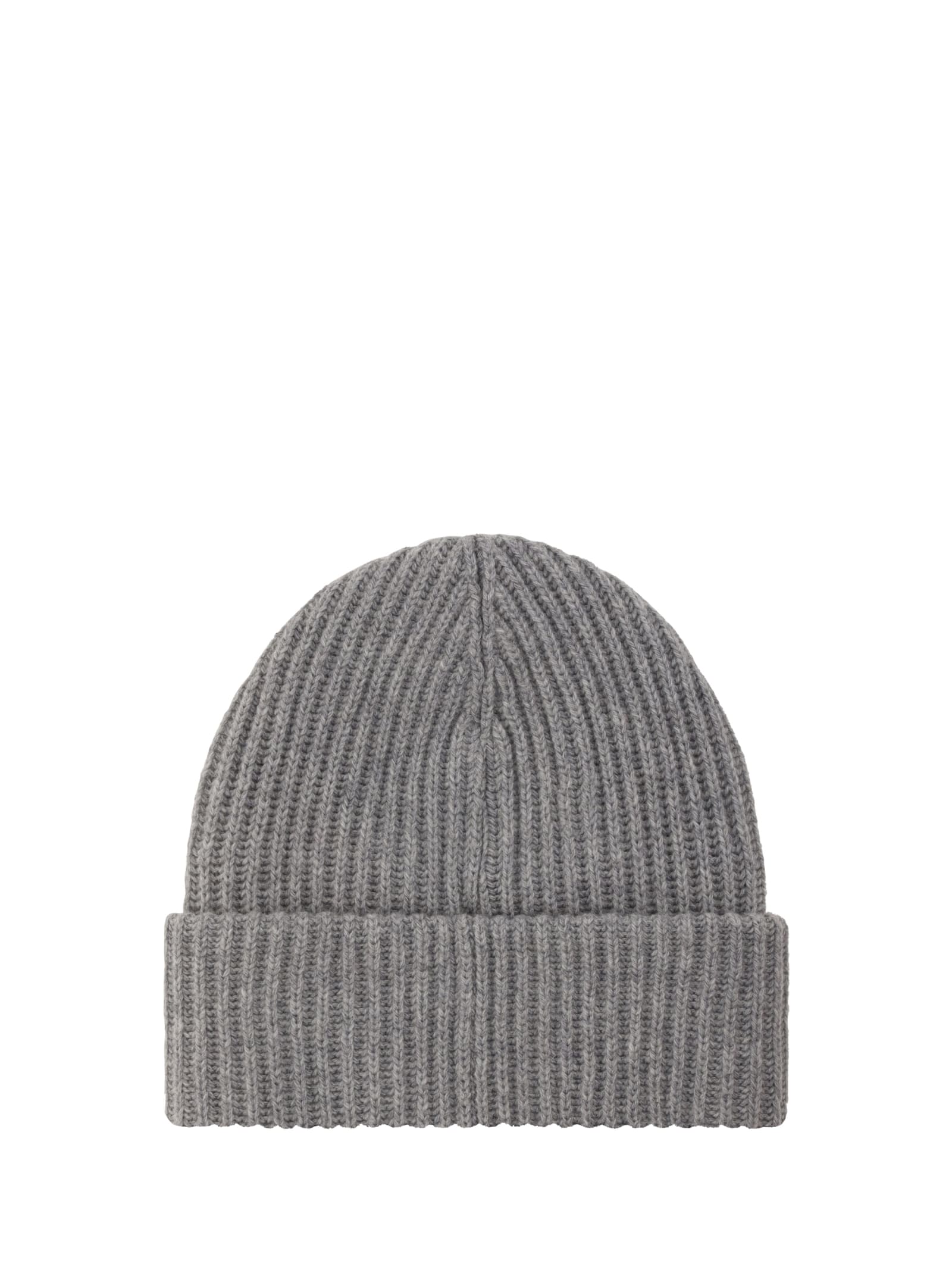 Ganni Womens Logo-patch Wool-blend Beanie Hat Paloma Melange In Gray