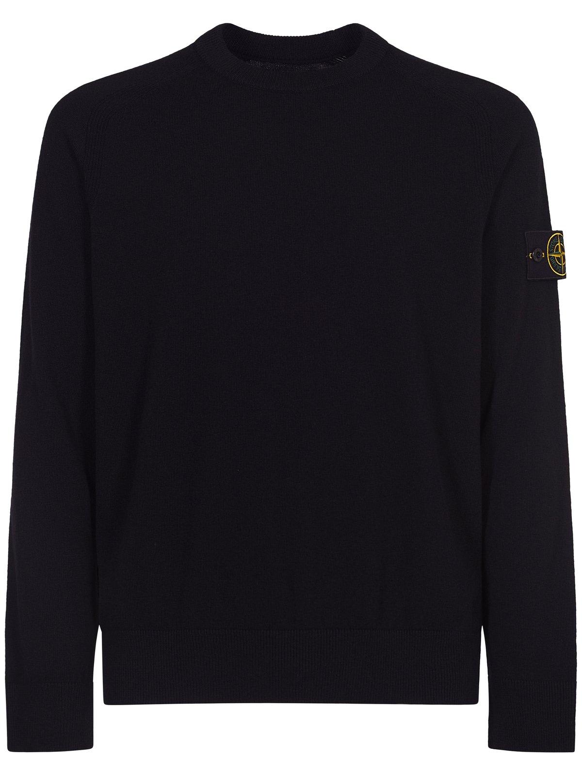 Stone Island Lightweight Wool Crew Neck Sweater With Raglan Sleeves Clothing In Black