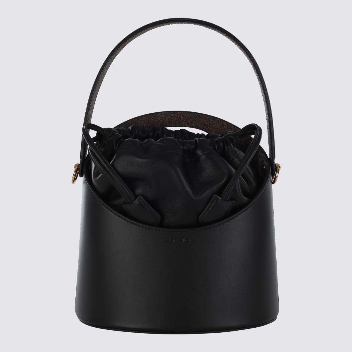 Black Leather Saturno Bucket Bag