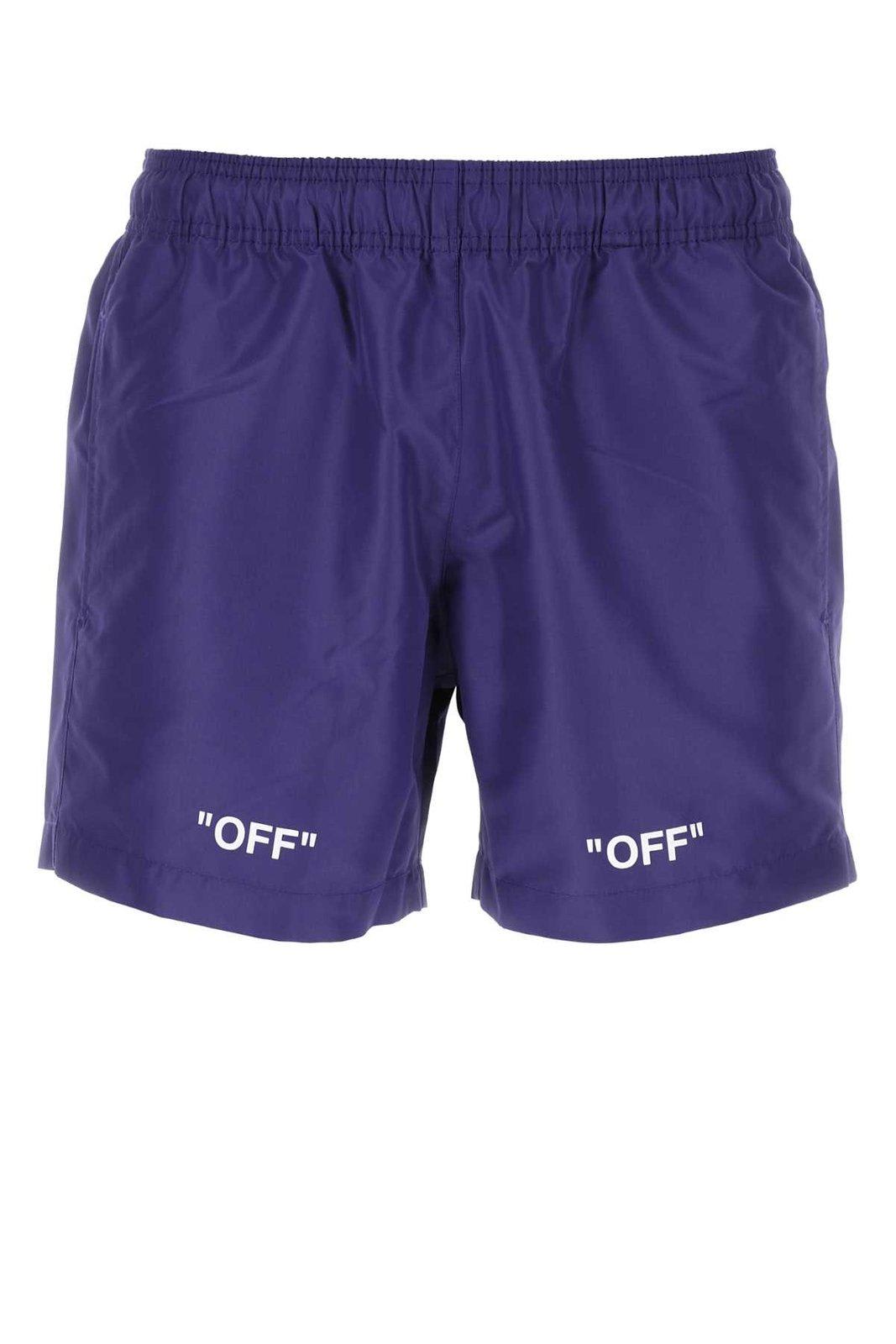 Off-White Logo Printed Elasticated Waistband Swim Shorts