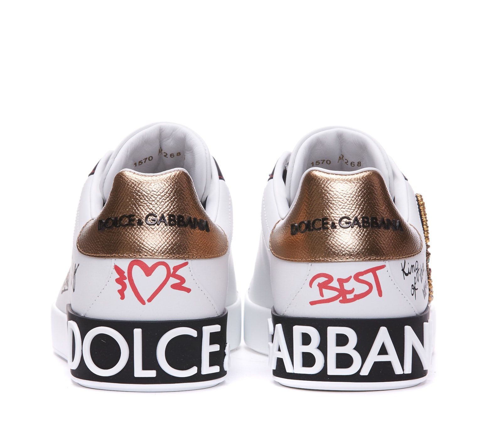 Shop Dolce & Gabbana Portofino Sneakers With Embroidery And Patches In Bianco Nero Oro