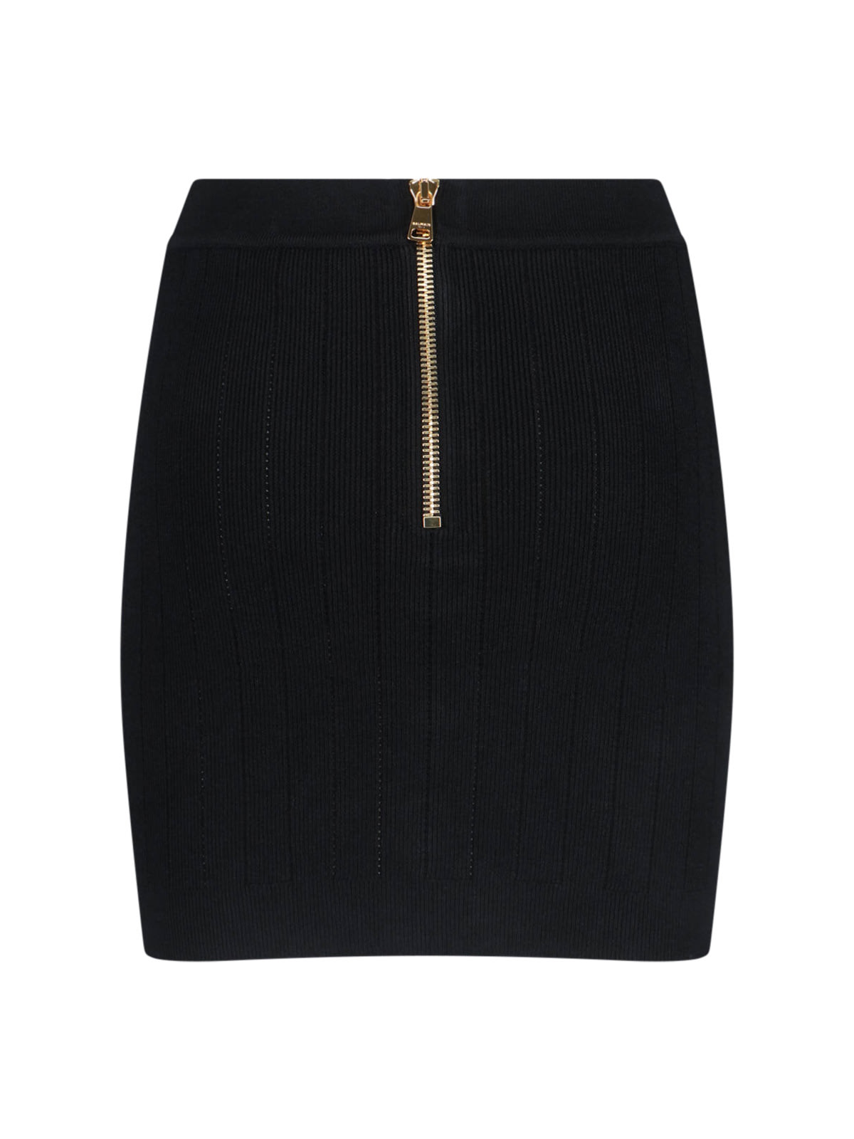 Balmain Black Mini Pencil Skirt With Jewel Buttons In Stretch Viscose Blend Woman In Black