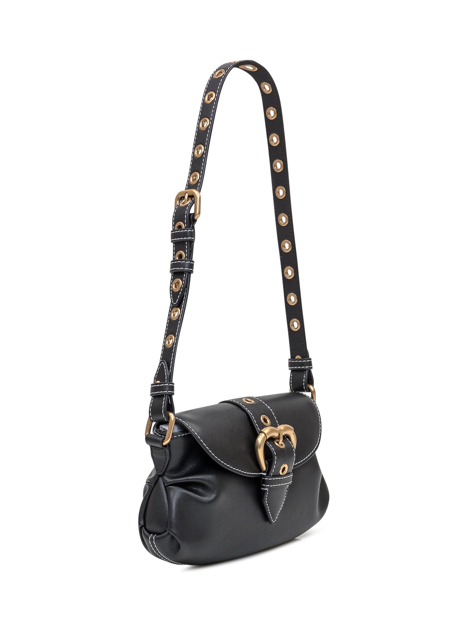 Shop Pinko Jolene Shoulder Mini Bag In Nero Antiqque Gold