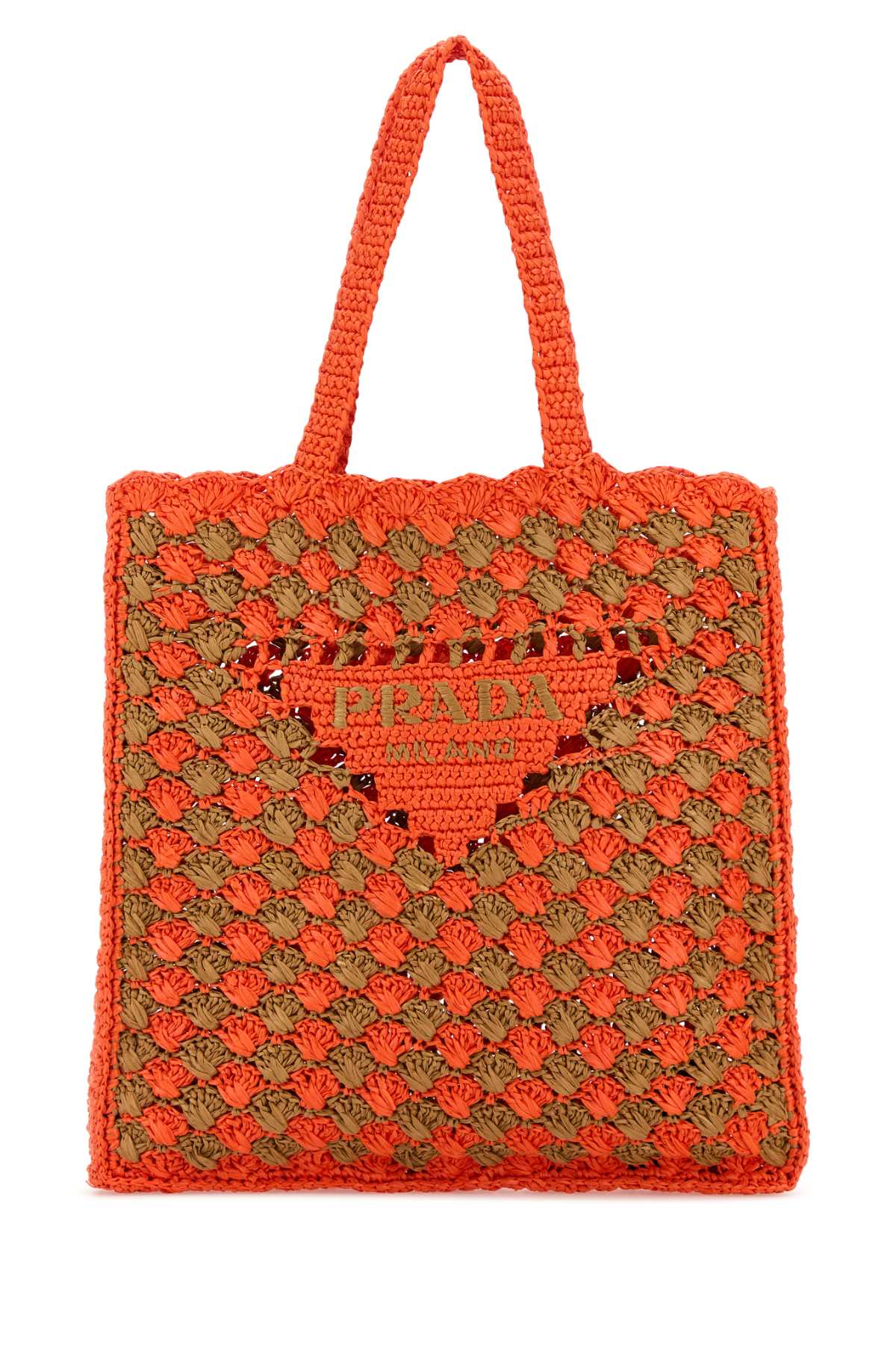 Prada Two-tone Raffia Shopping Bag
