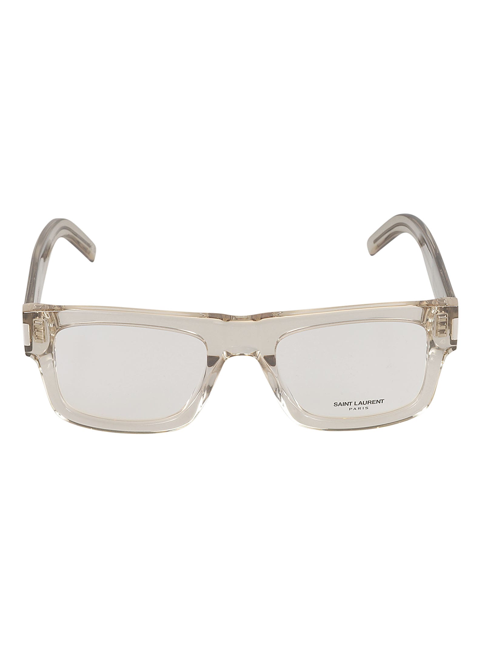 Saint Laurent Square Frame Glasses In Beige/transparent